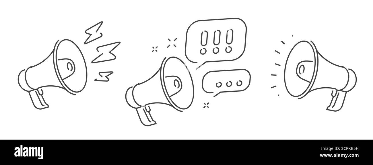 Icône mégaphone. Symbole de promotion, d'avis, d'annonce ou d'alerte. Haut-parleur à ondes sonores Illustration de Vecteur