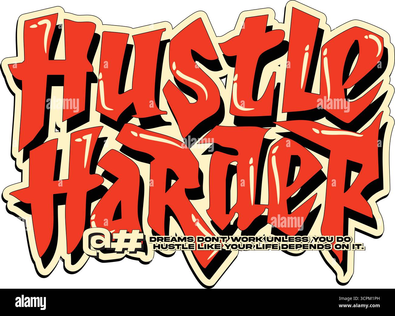 Autocollant Hustle Harder Graffiti style orange et noir Illustration de Vecteur