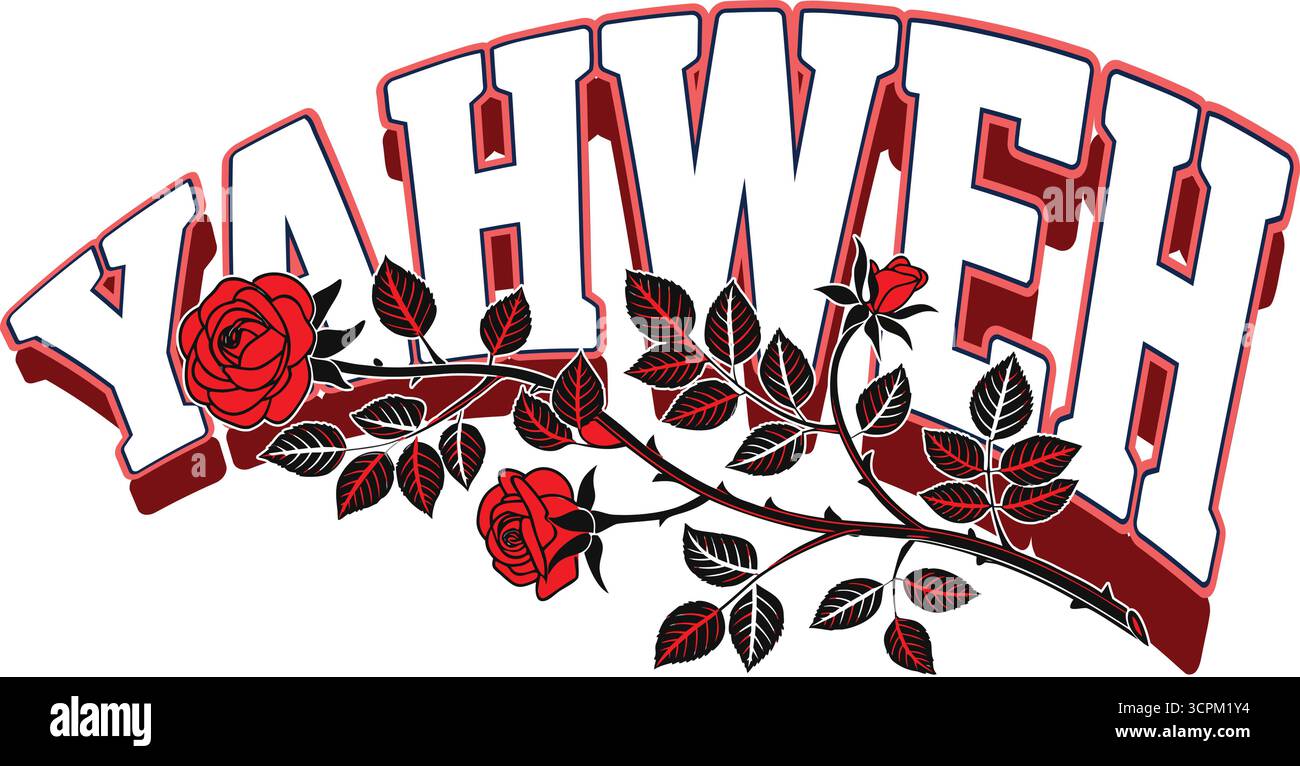 Yahweh Bold Red typographie illustration avec des décorations florales Red Rose Illustration de Vecteur