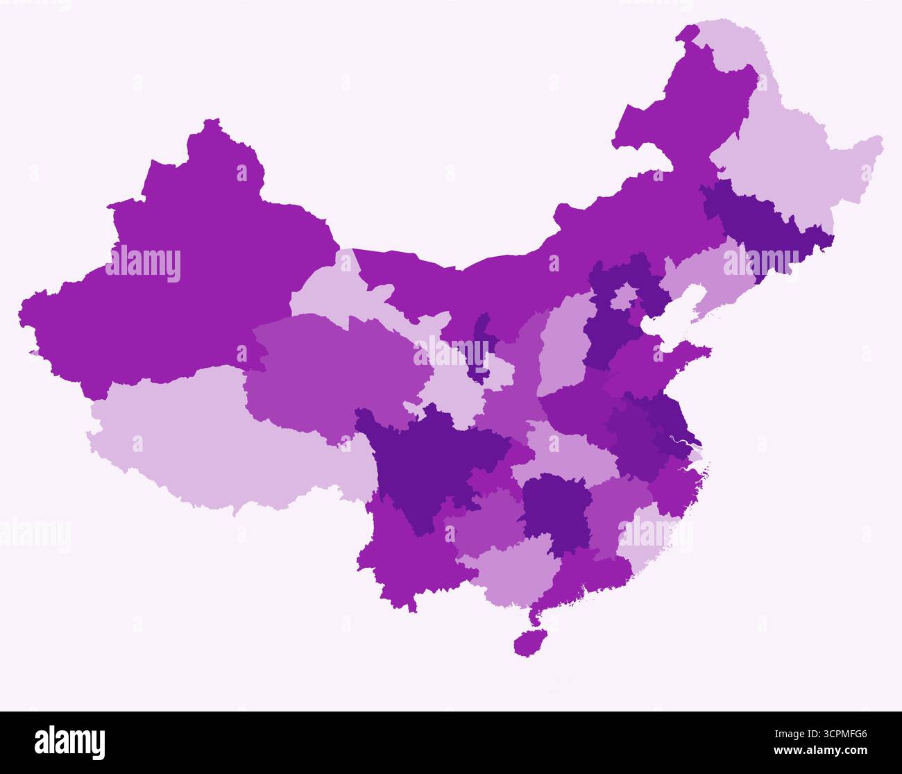 Carte de Chine avec les régions. Juste une carte de frontière de pays simple avec division de région. Palette de couleurs violettes. Illustration de Vecteur