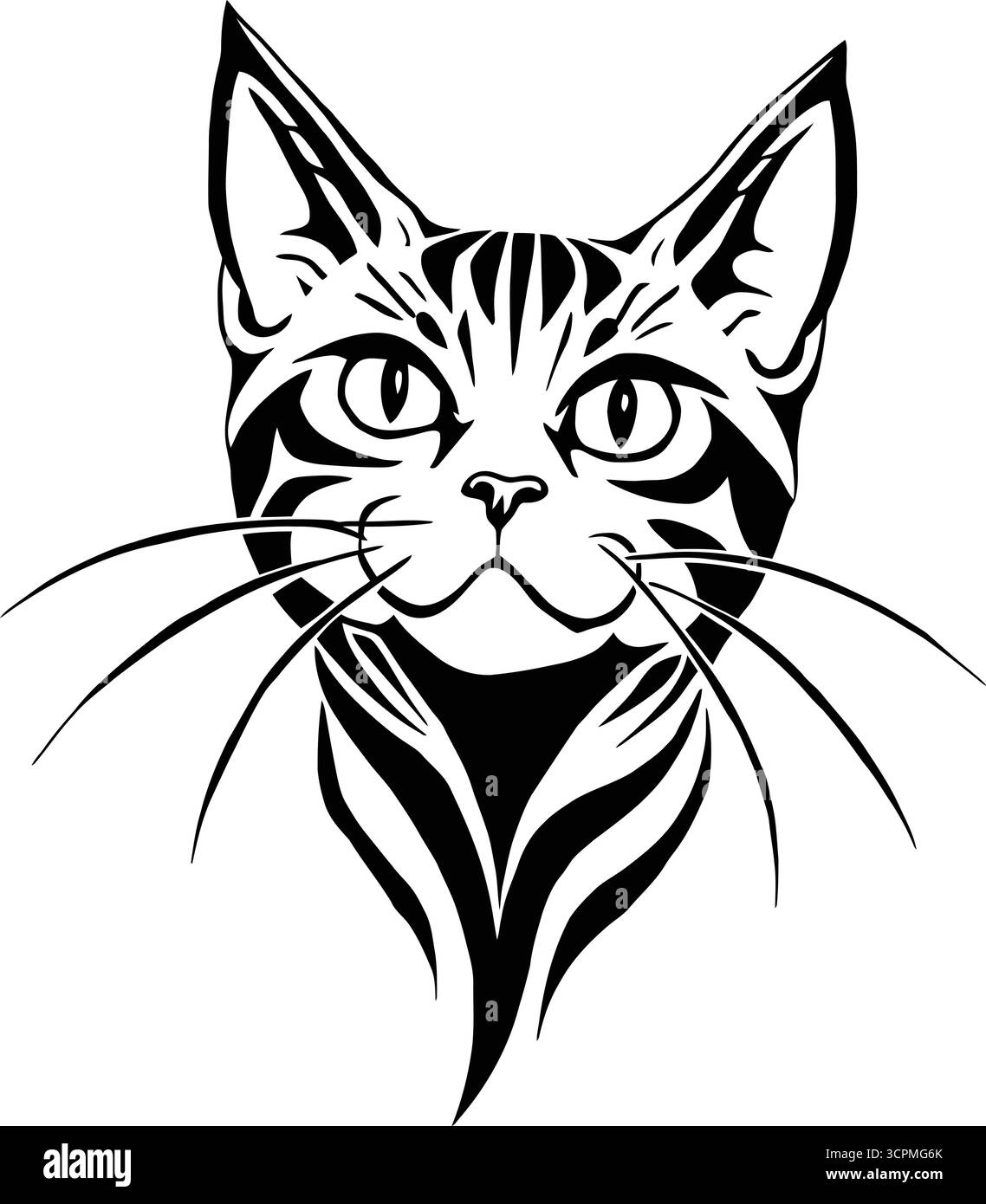 Illustration de chat en noir et blanc audacieux – graphisme félin à contraste élevé pour tatouages, logos et projets de conception Illustration de Vecteur