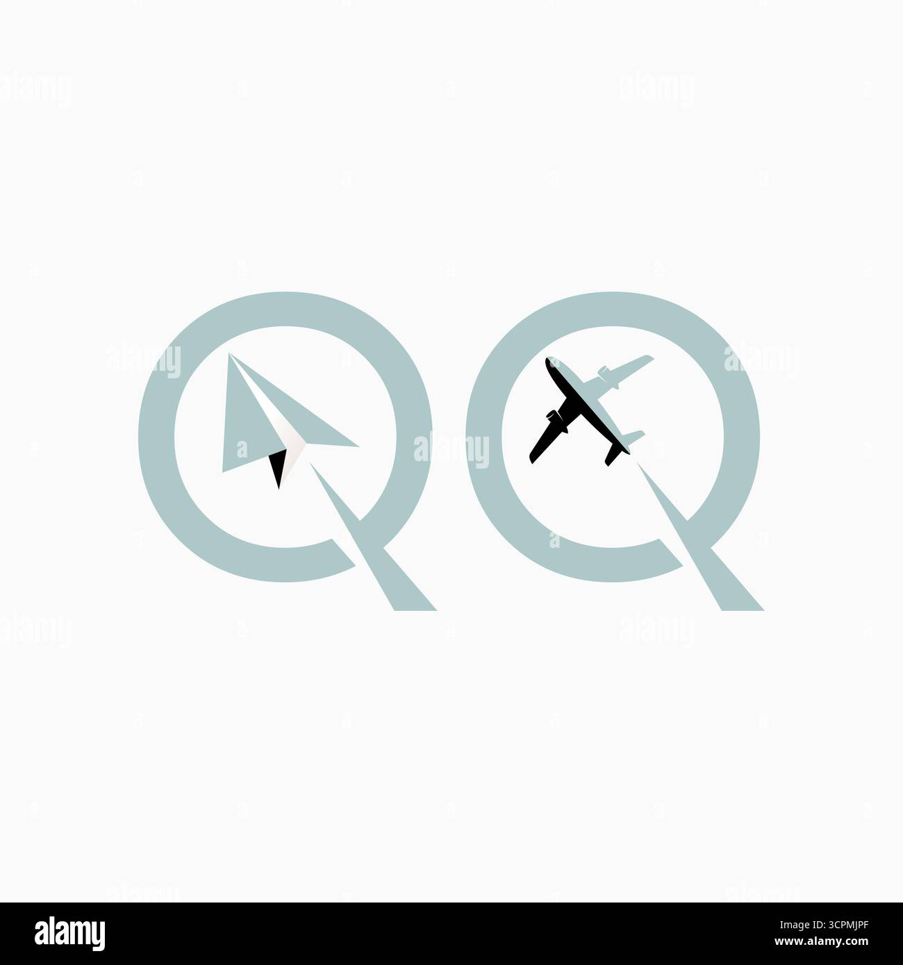 Conception de logo concept graphique créatif premium vecteur image stock top vendre police Q initiale avec avion en papier décollage avion jet de voyage de livraison d'aviation Illustration de Vecteur