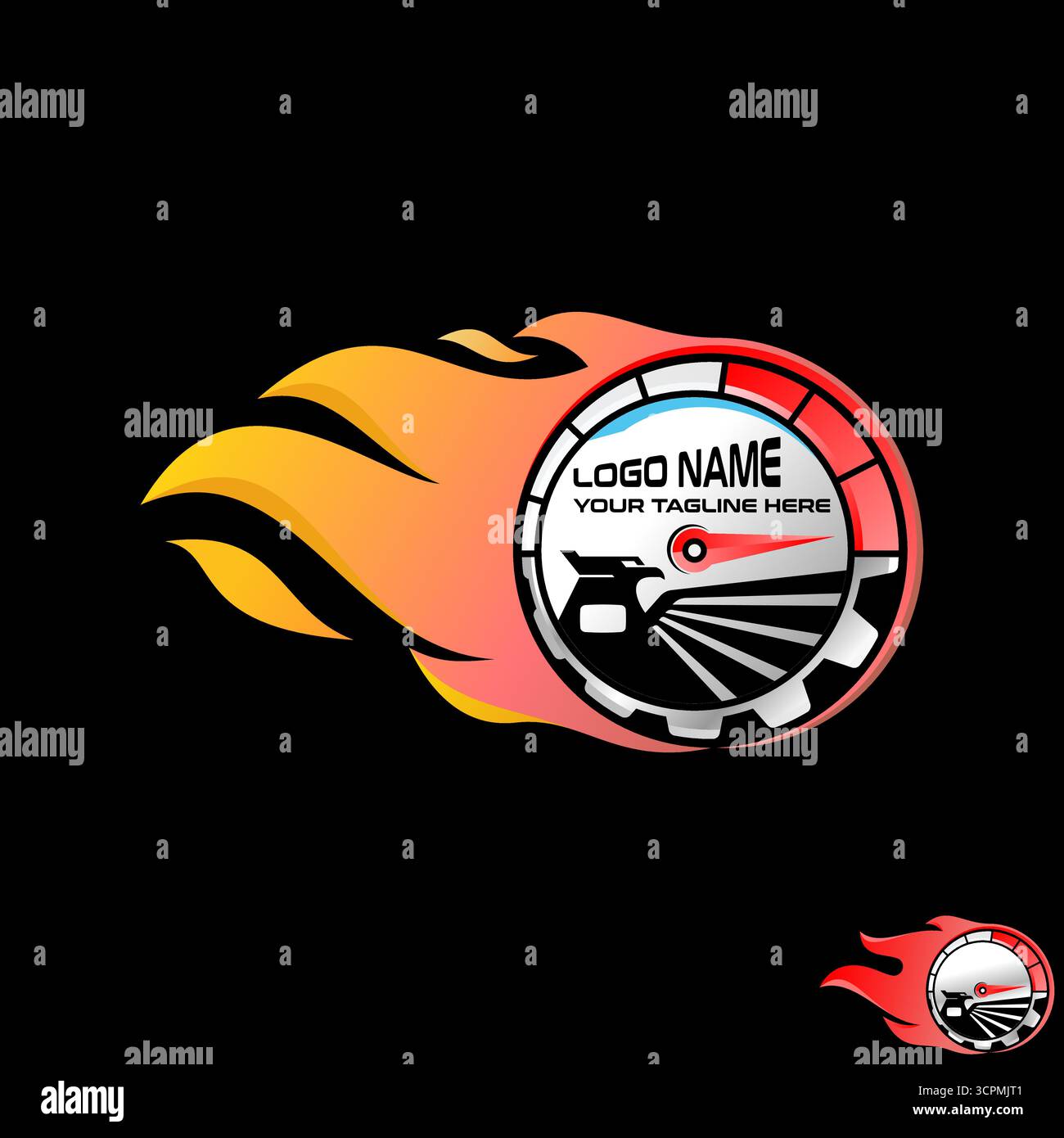 Conception de logo concept graphique créatif premium image stock vectorielle top vendre aigle faucon, équipement et compteur de vitesse feu sport rapide au transport de réglage de véhicule Illustration de Vecteur