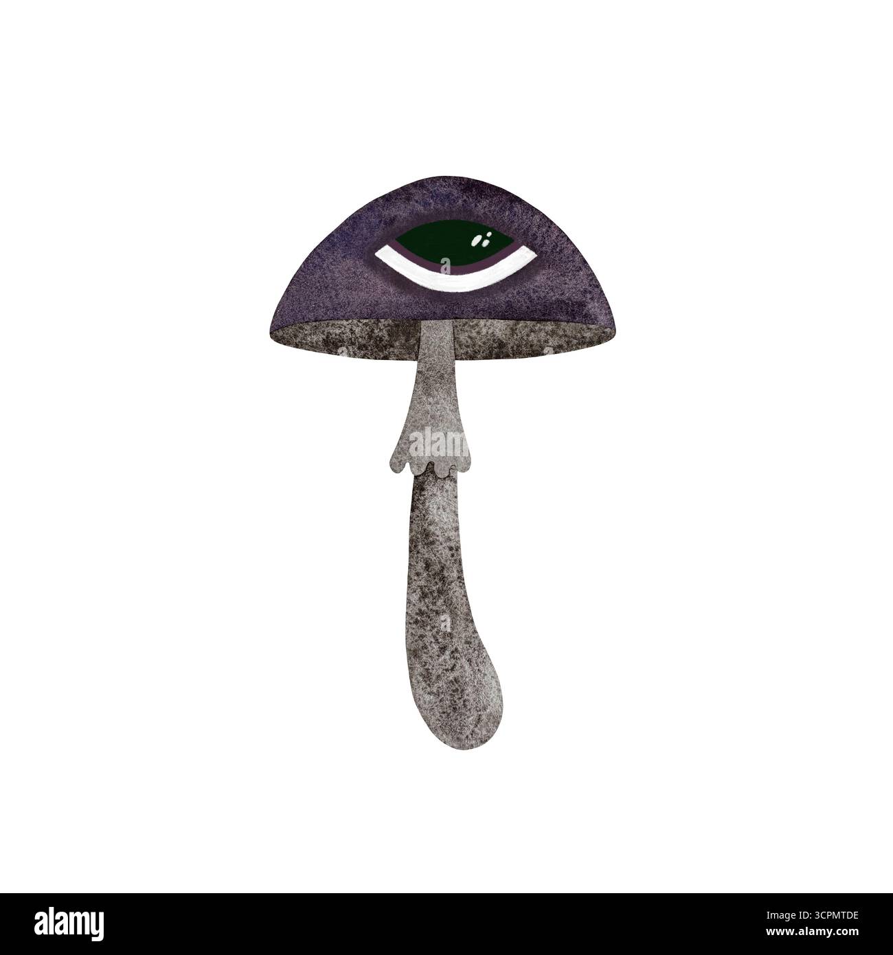 Champignon magique aquarelle. Champignon lilas stylisé avec l'oeil isolé sur fond blanc. Parfait pour les conceptions fantaisistes, les projets de conte de fées, unique Banque D'Images