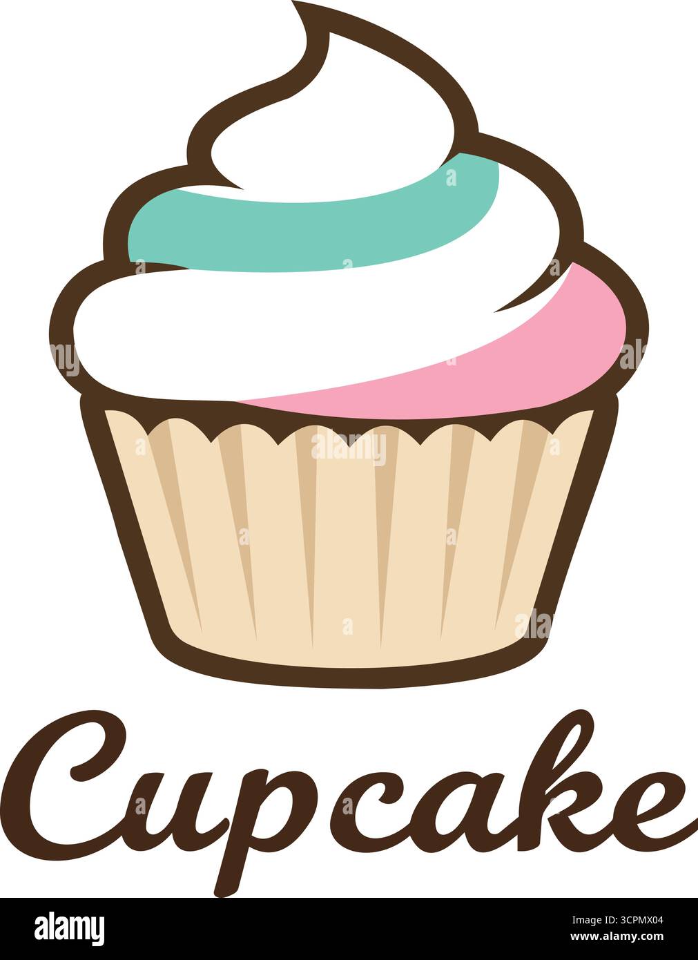 Cette charmante illustration présente un cupcake joliment décoré avec des tourbillons de glaçage pastel en rose et turquoise. Le design est doux et dans Illustration de Vecteur