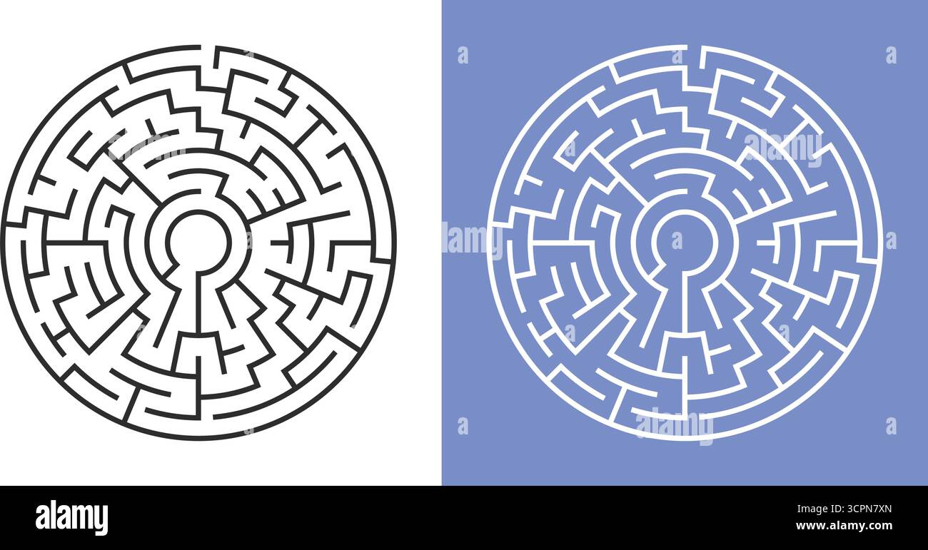 Labyrinthe radial de puzzle sur fond blanc et bleu. Illustration vectorielle Illustration de Vecteur