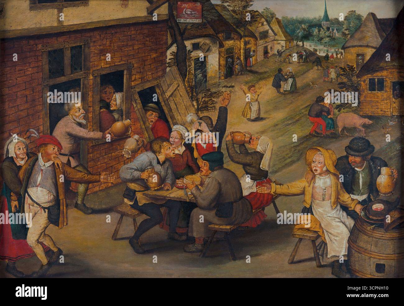 Paysans Merry Outside a Tavern 'The Swan'. Musée : Museo Soumaya. AUTEUR : PIETER BRUEGHEL LE JEUNE. Banque D'Images