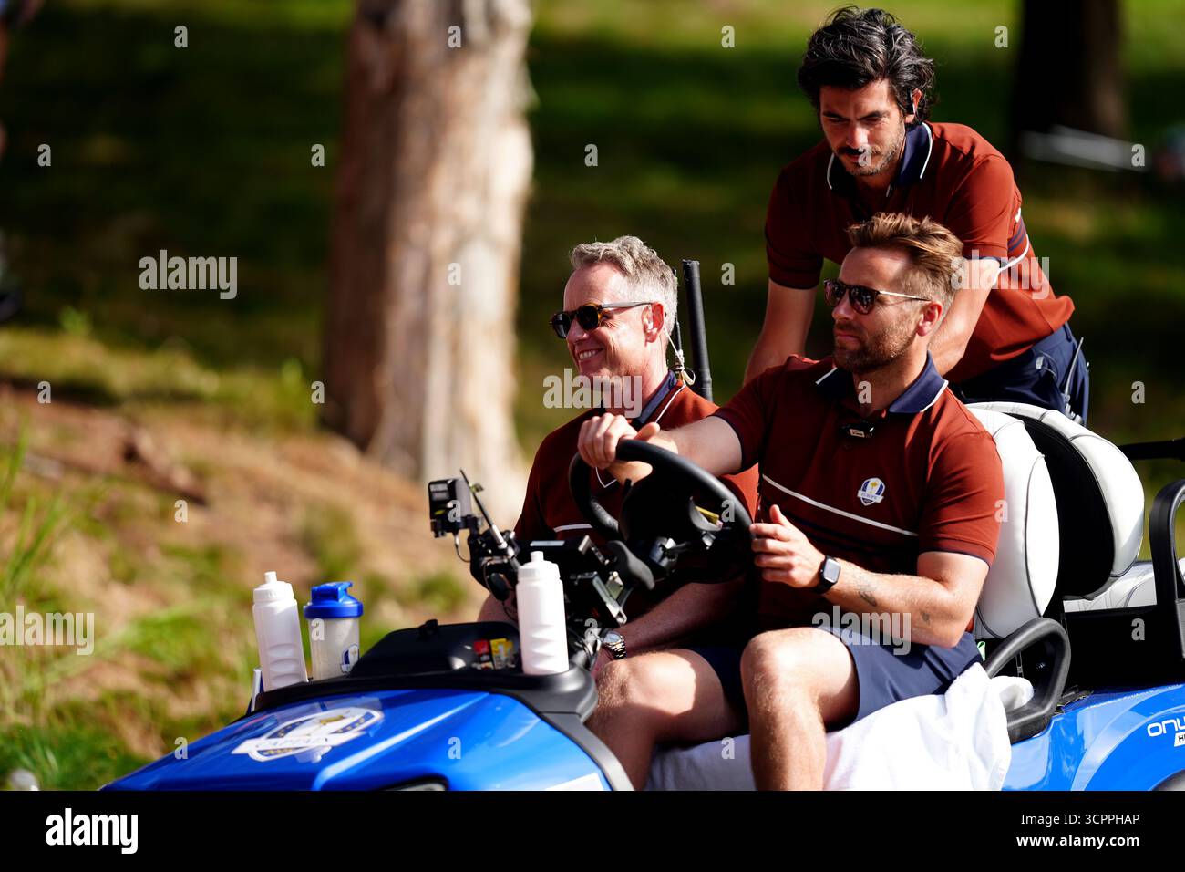 Le capitaine Luke Donald de l’équipe Europe lors des foursomes matinaux du deuxième jour de la Ryder Cup au Bethpage Black course, Farmingdale, New York. Date de la photo : samedi 27 septembre 2025. Banque D'Images