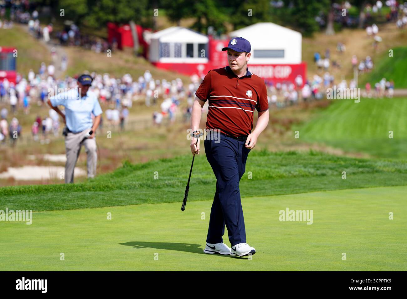 Robert MacIntyre de Team Europe pendant les quarsomes du matin le deuxième jour de la Ryder Cup au Bethpage Black course, Farmingdale, New York. Date de la photo : samedi 27 septembre 2025. Banque D'Images
