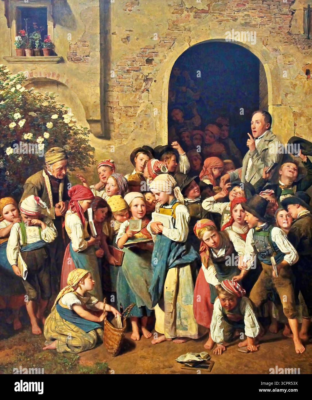 Ferdinand Georg Waldmüller, après l'école, 1841, peinture de genre autrichienne Biedermeier de l'enfance rurale. Illustration de Vecteur