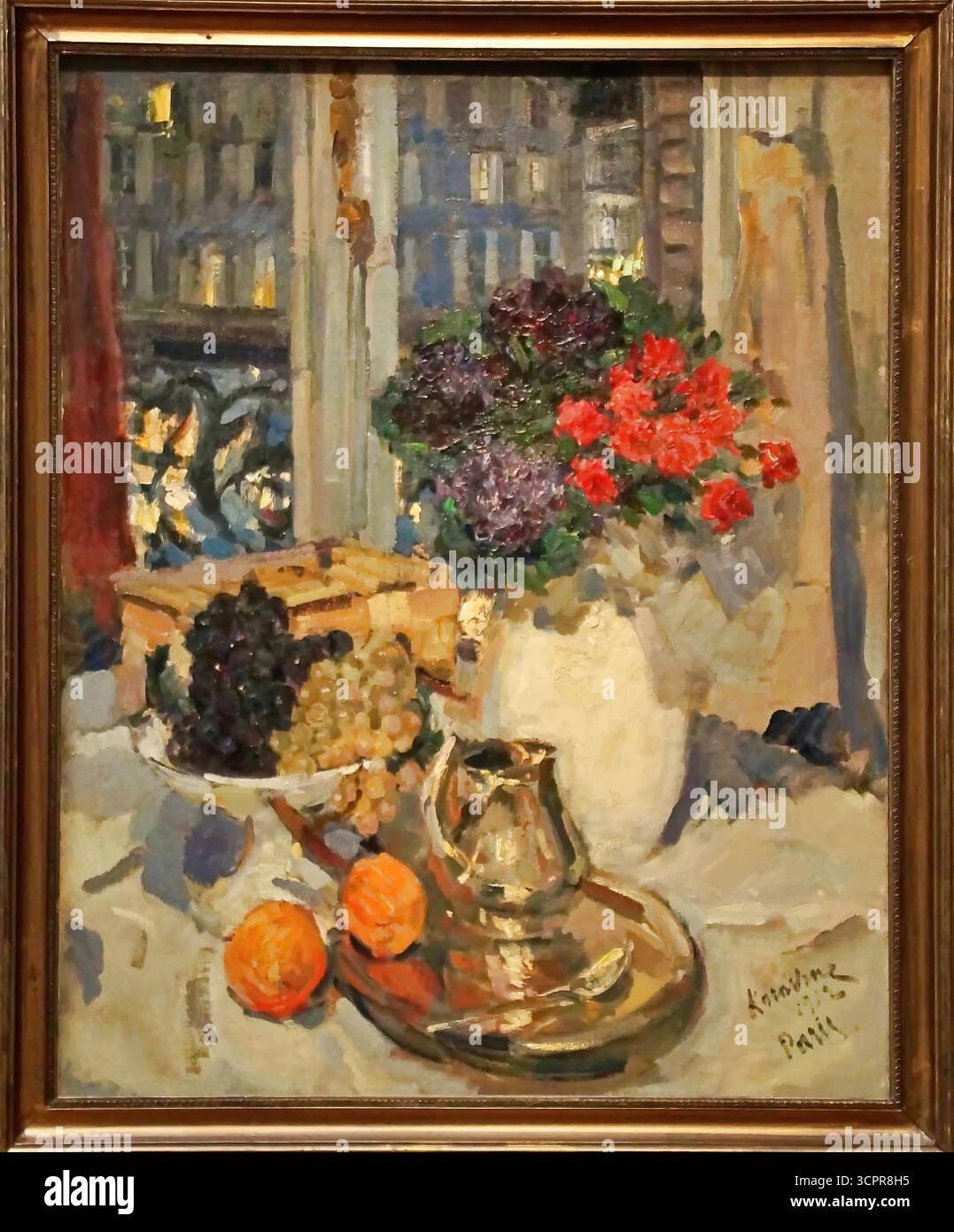 Konstantin Korovin, œillets et violettes (1912), nature morte florale impressionniste russe haute couleur avec œillets et violettes. Illustration de Vecteur