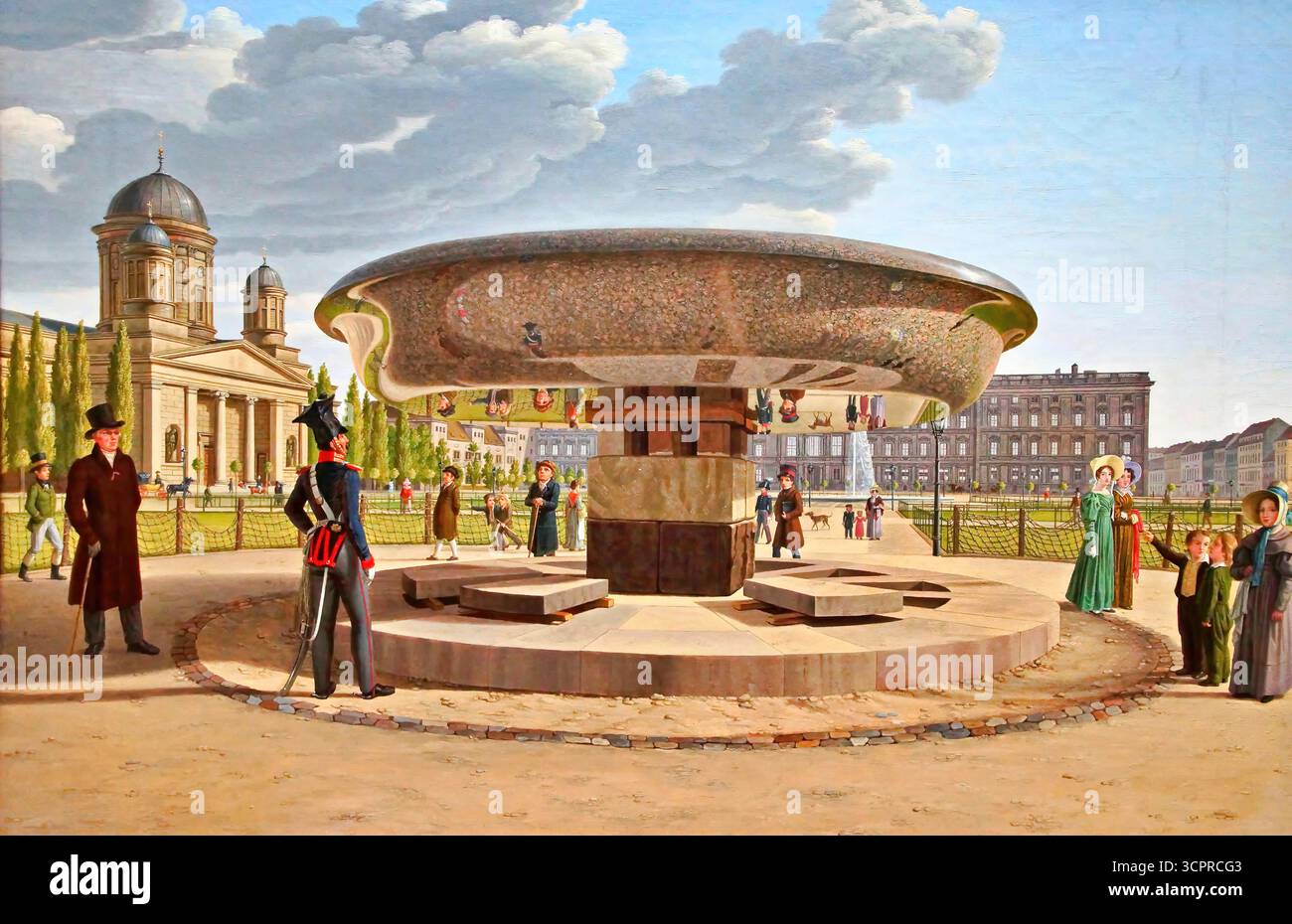 Johann Erdmann Hummel, le Granite Bowl dans le Lustgarten (1831), Biedermeier Berlin paysage urbain avec des reflets miroirs. Illustration de Vecteur