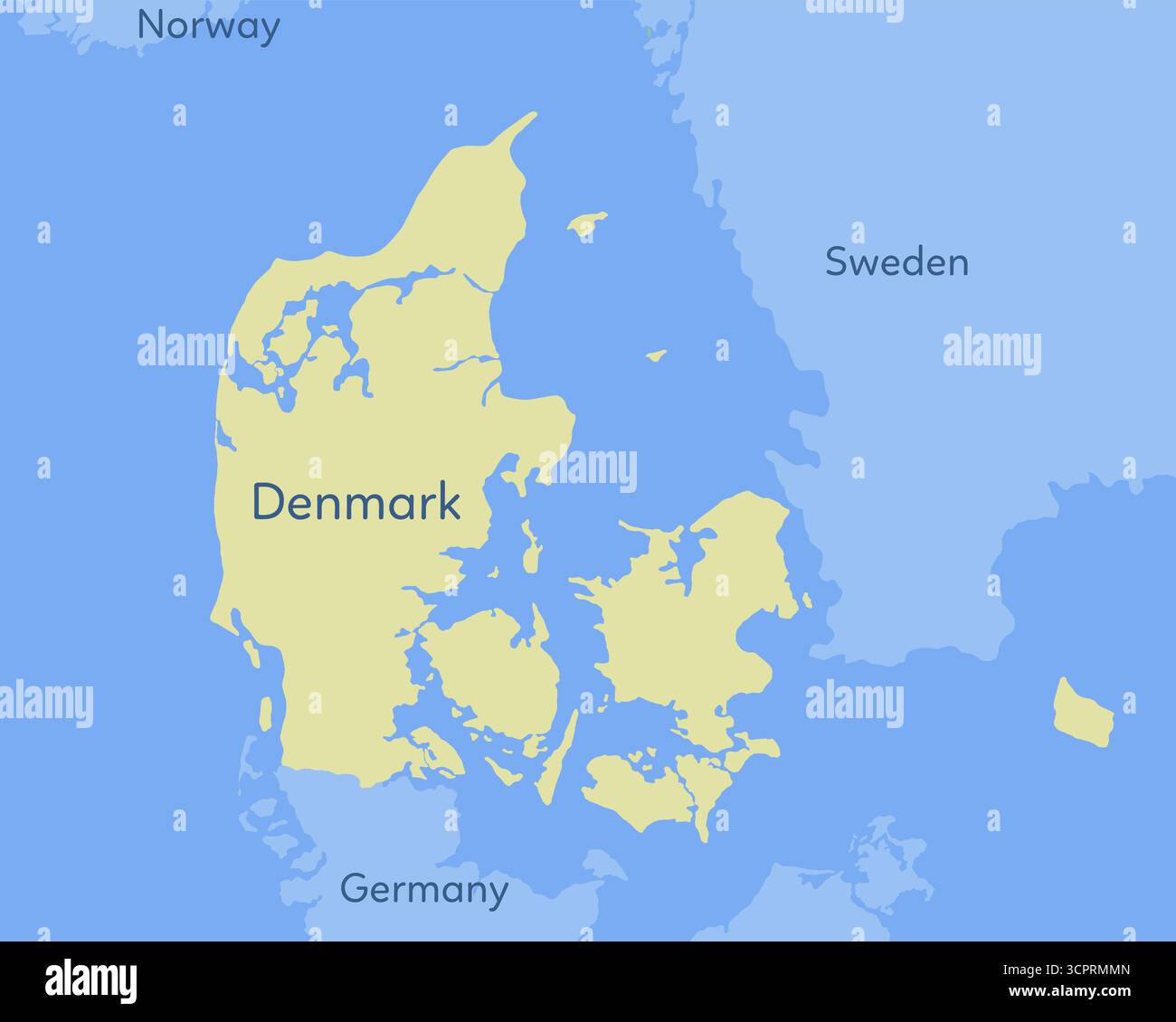Carte du Danemark avec la Suède, l'Allemagne et la Norvège voisines. Illustration de Vecteur