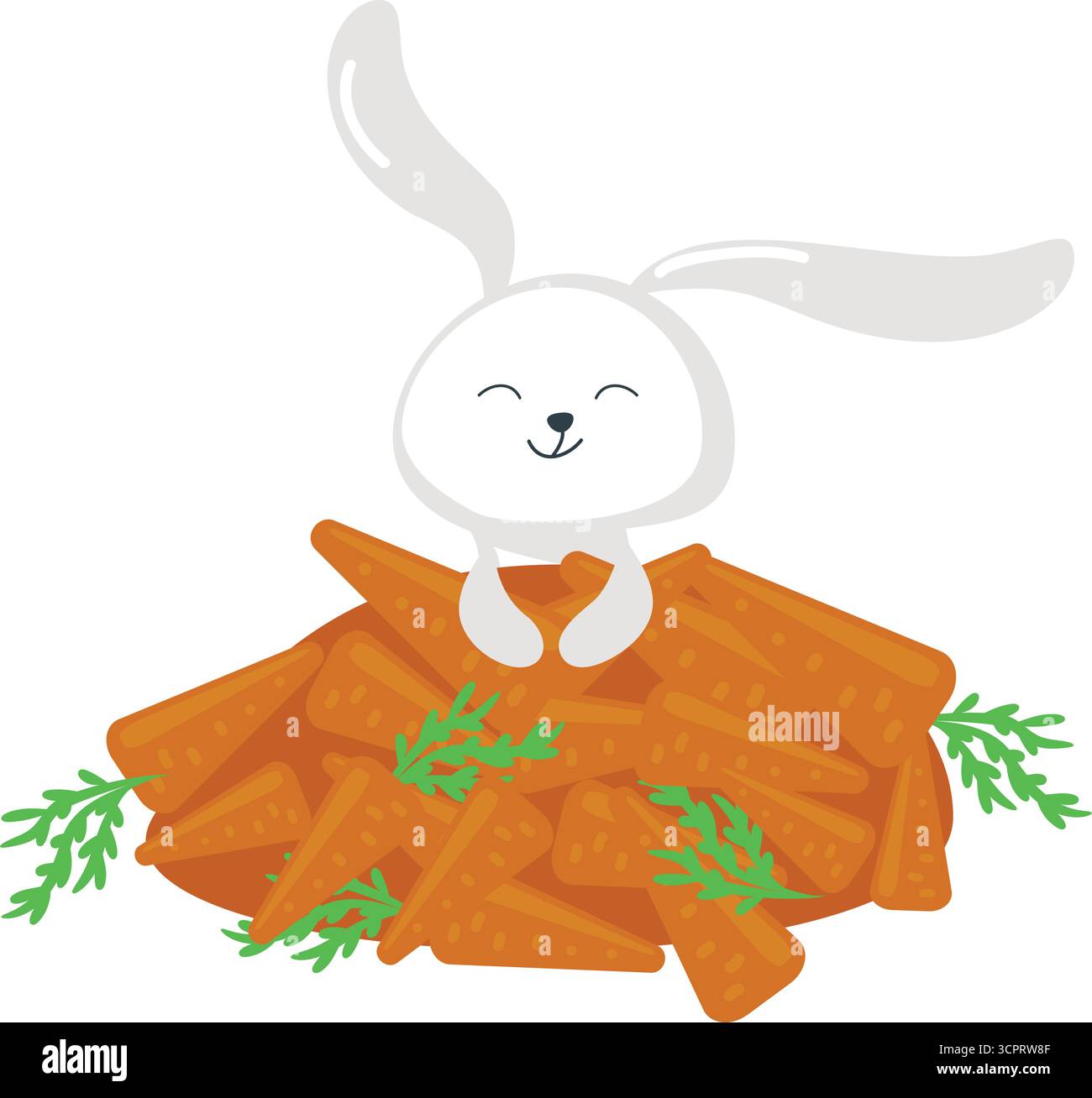 Icône plate de vecteur de tas de lapin et de carotte heureux Illustration de Vecteur