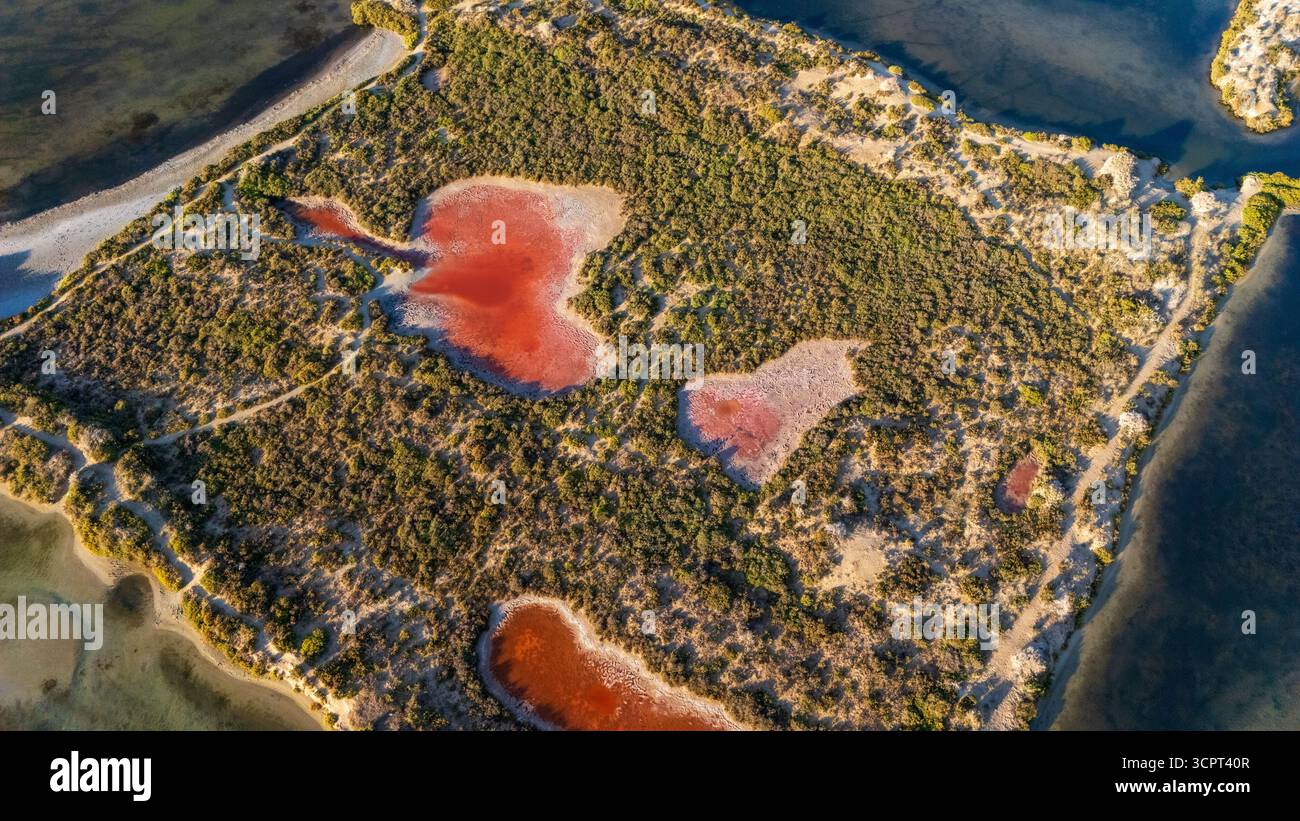 San Pedro del Pinatar Salt Flats Regional Park, région de Murcie, Espagne, vu d'un drone à l'aube Banque D'Images