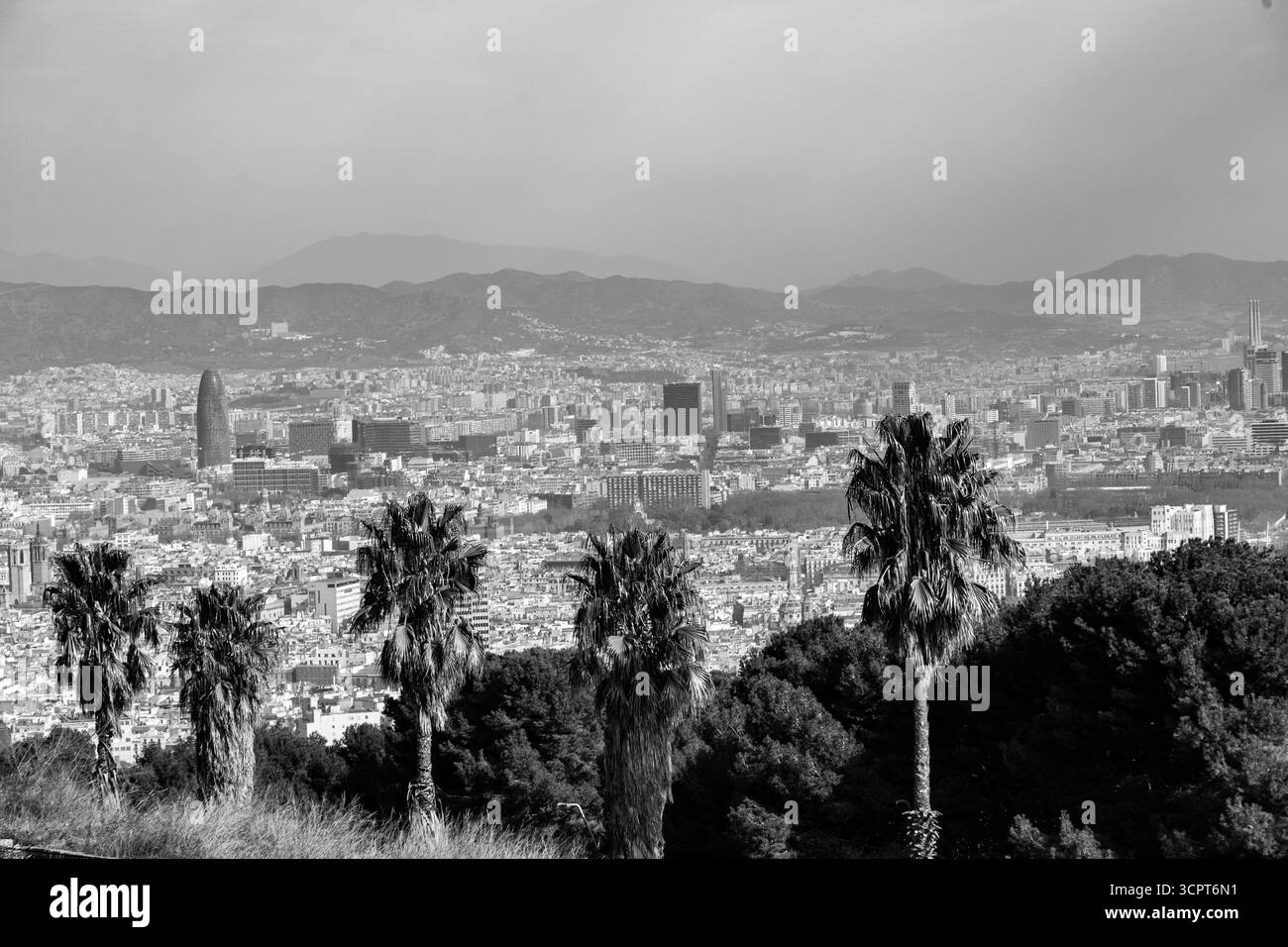 Barcelone, Espagne - 11 FÉVRIER 2022 : vue aérienne de la ville catalane de Barcelone depuis la colline de Montjuic. Banque D'Images