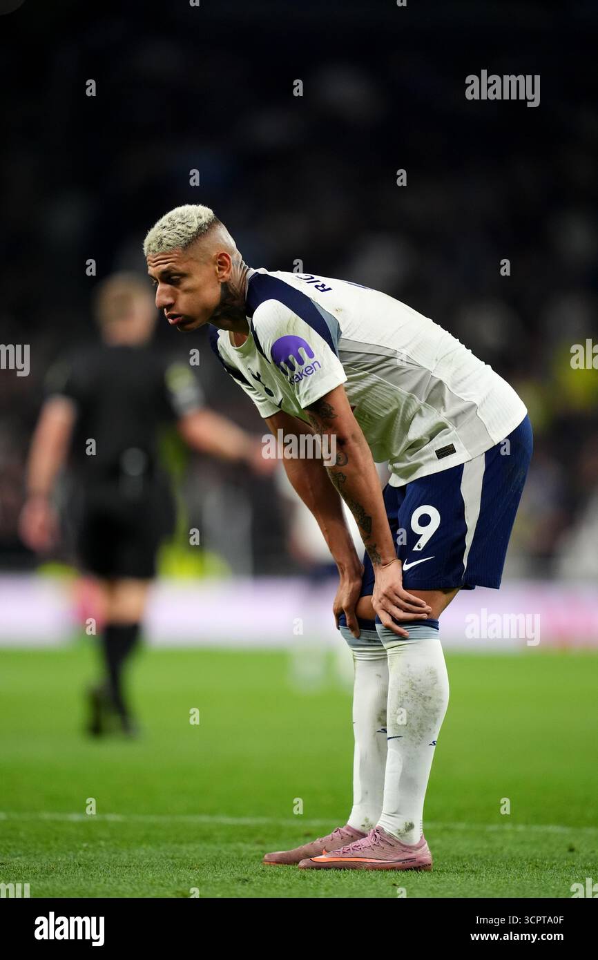 Richarlison de Tottenham Hotspur lors du match de premier League au Tottenham Hotspur Stadium de Londres. Date de la photo : samedi 27 septembre 2025. Banque D'Images