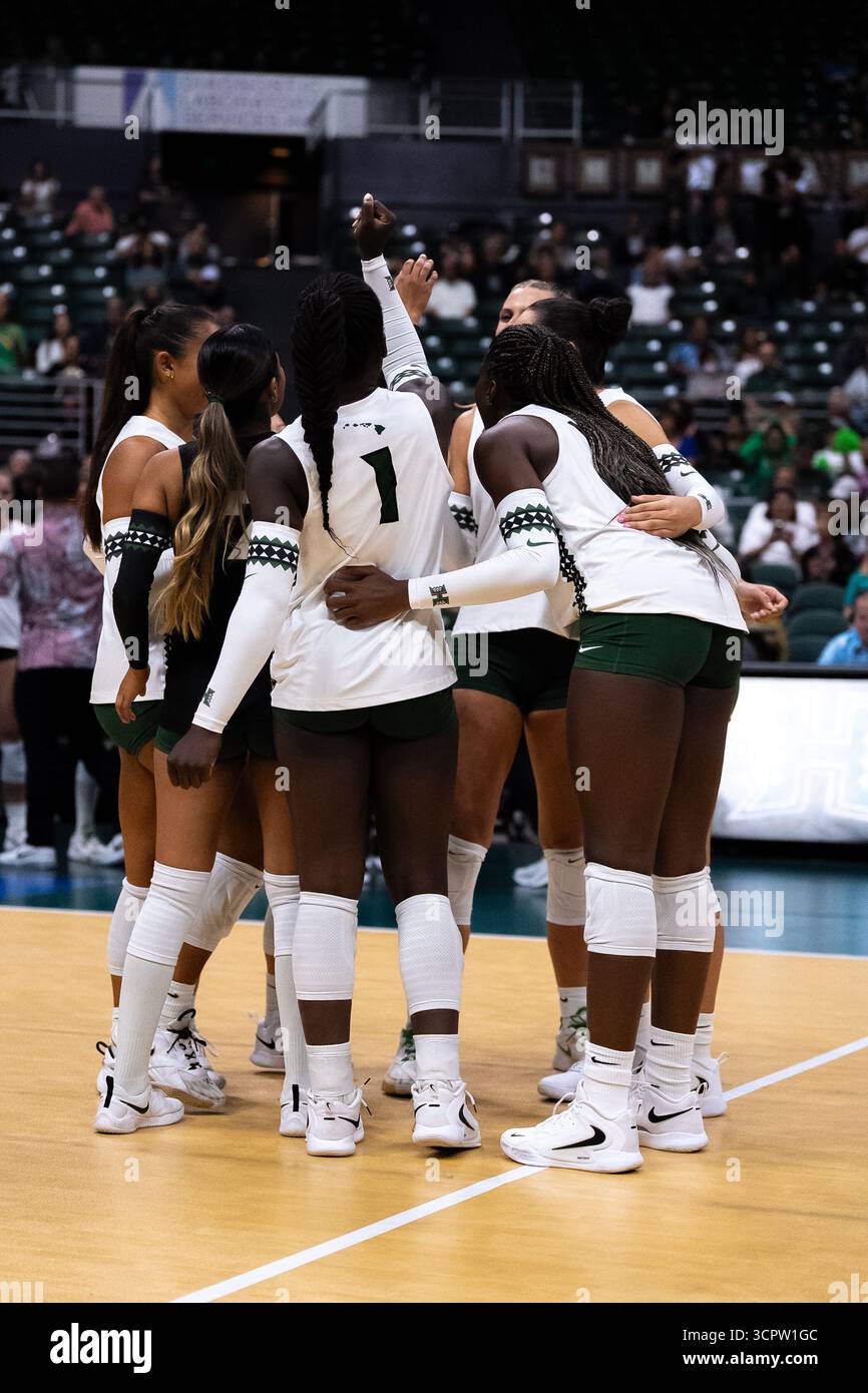 Portland vs Hawaii di Women's Volleyball Game : Rainbow Wahine gagne 3-2 Banque D'Images