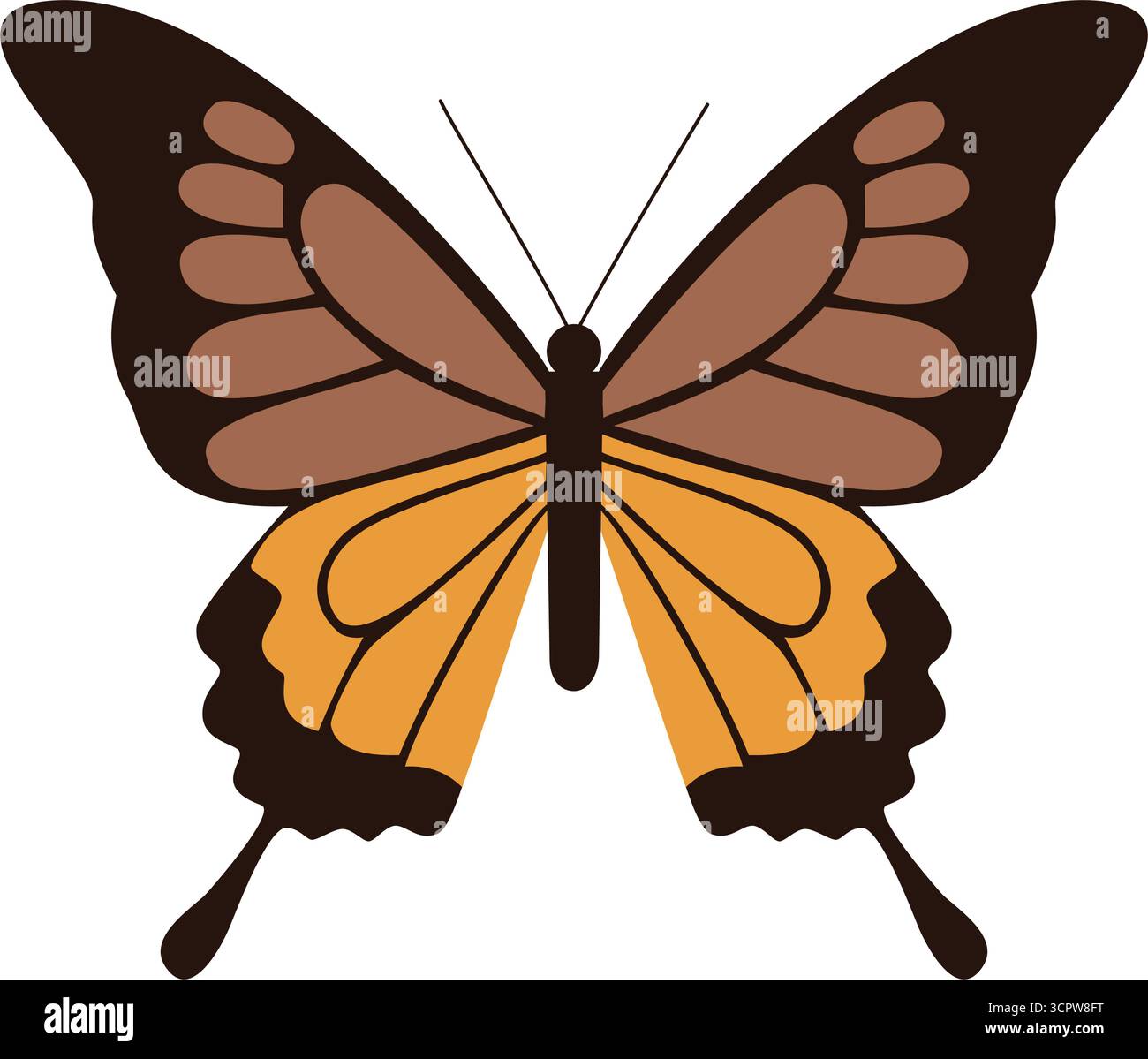 Une illustration vectorielle de papillon avec des ailes marron et orange élégantes, parfaite pour la nature, la beauté ou les conceptions à thème printanier Illustration de Vecteur