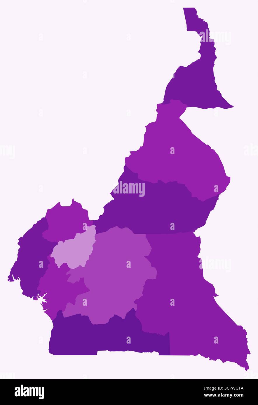 Carte du Cameroun avec les régions. Juste une carte de frontière de pays simple avec division de région. Palette de couleurs violettes. Illustration de Vecteur