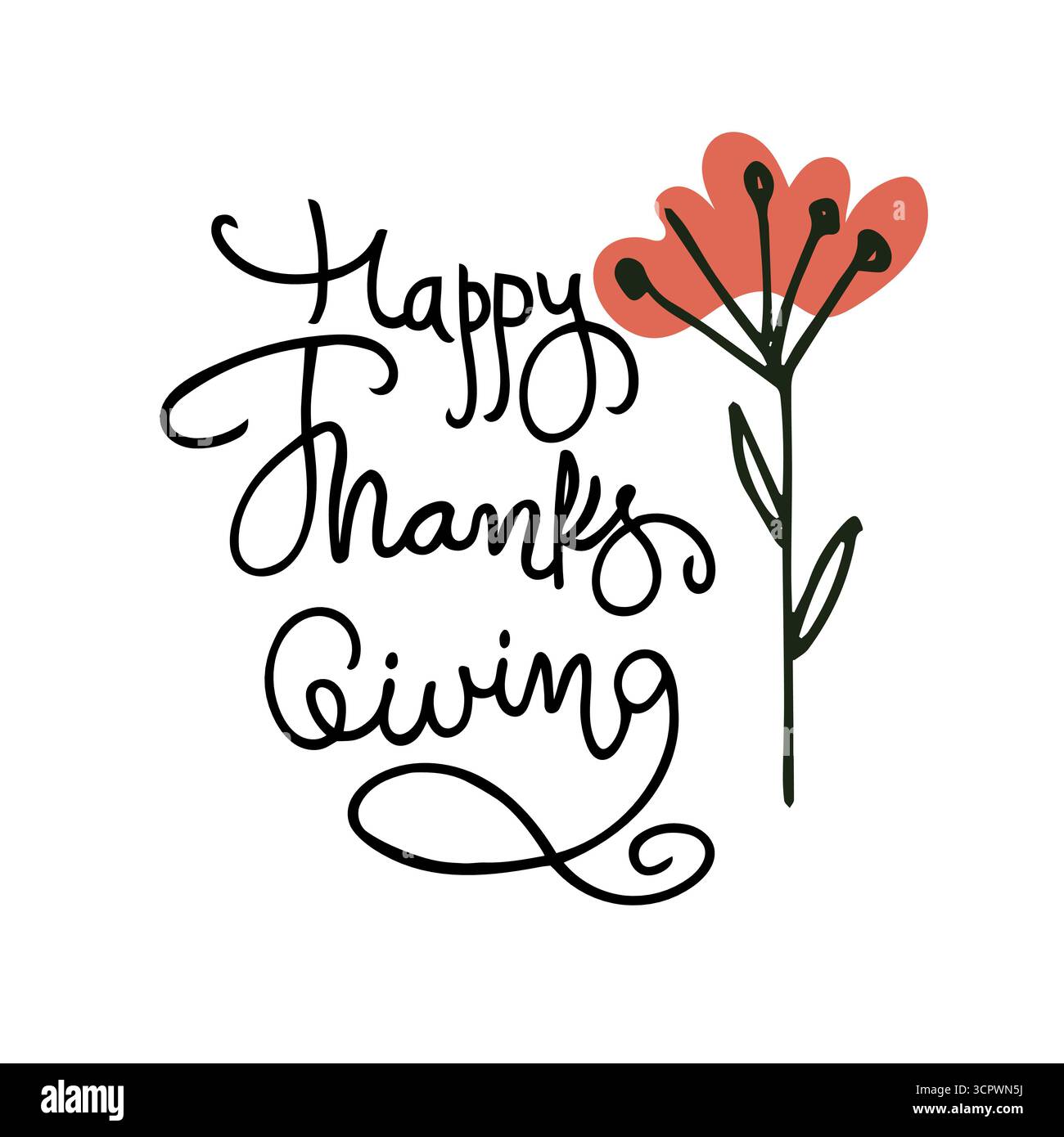 Joyeux lettrage de Thanksgiving décoré d'une fleur. Modèle de conception de vacances Illustration de Vecteur
