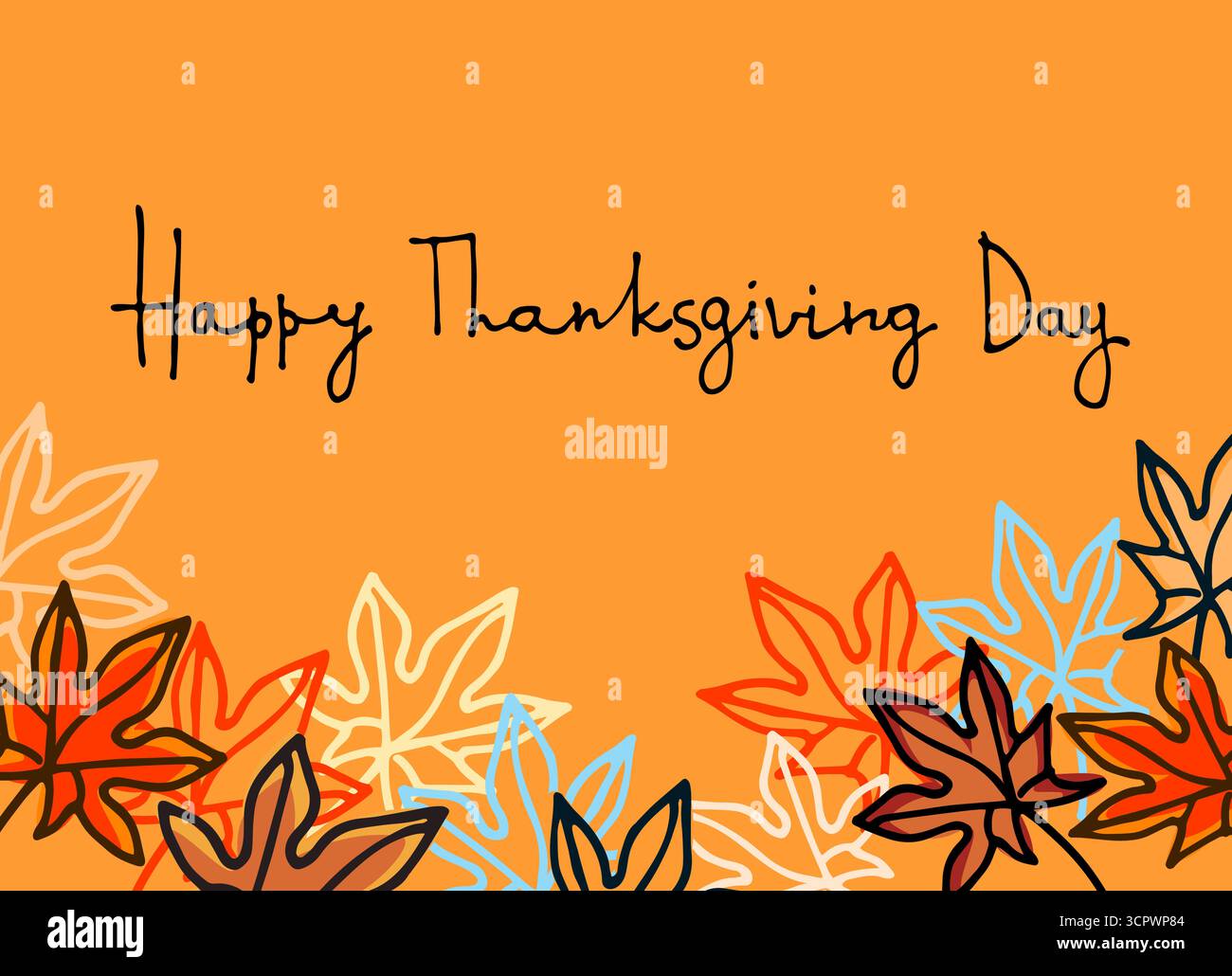 Carte de voeux joyeuse Thanksgiving. Lettrage à la main et décoration avec des feuilles d'érable Illustration de Vecteur