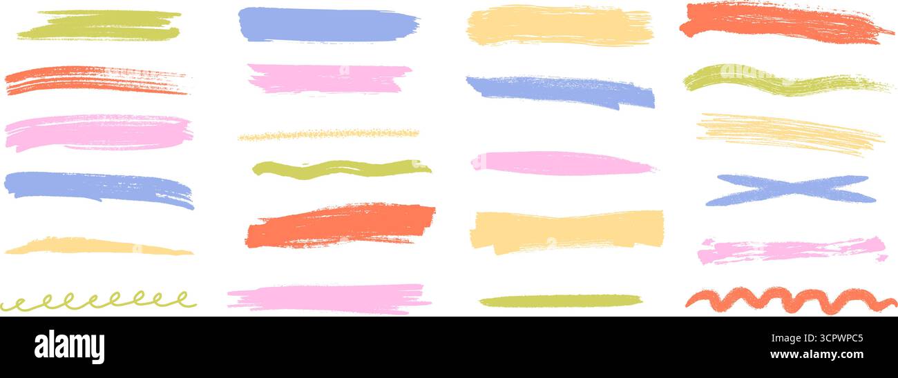 Soulignement à la craie colorée et traits griffonnés. Lignes de crayon dessinées à la main et reflets de marqueur. Illustration vectorielle Illustration de Vecteur