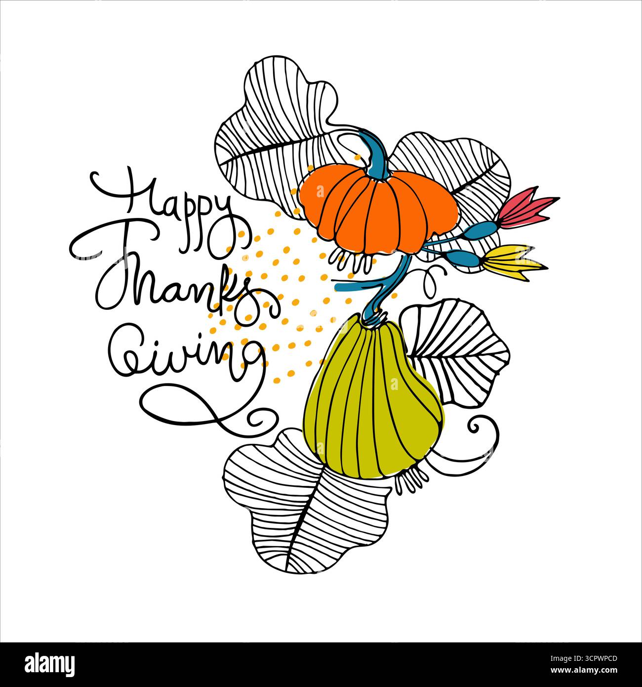 Carte de voeux pour Thanksgiving. Illustration vectorielle dessinée à la main, lettrage à la main Illustration de Vecteur