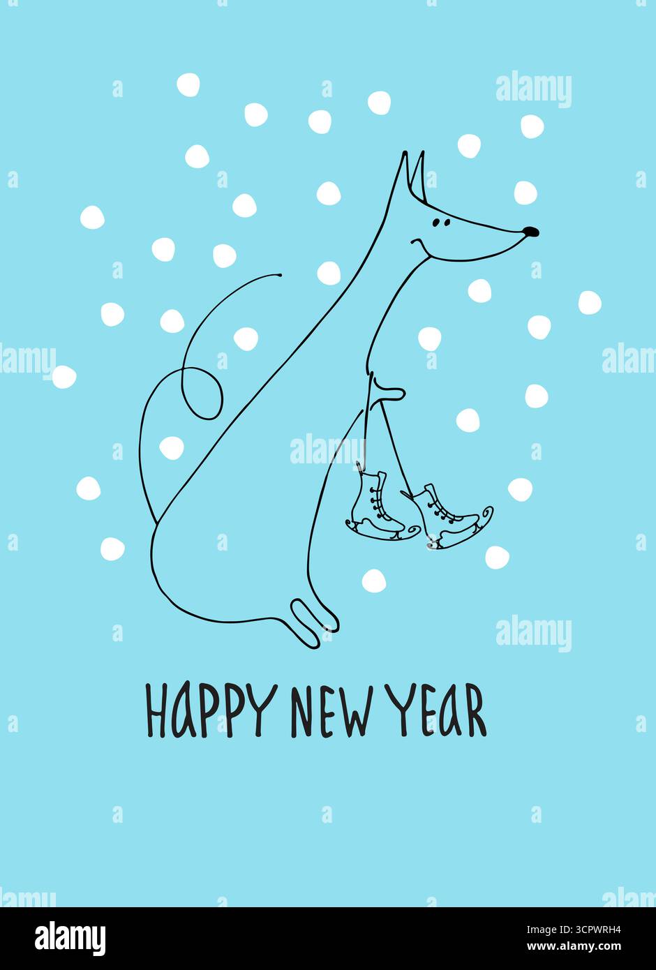 Carte de voeux du nouvel an avec rat, animal du zodiaque pour 2020. Horoscope rat avec patins à glace, lettrage à la main, flocons de neige Illustration de Vecteur