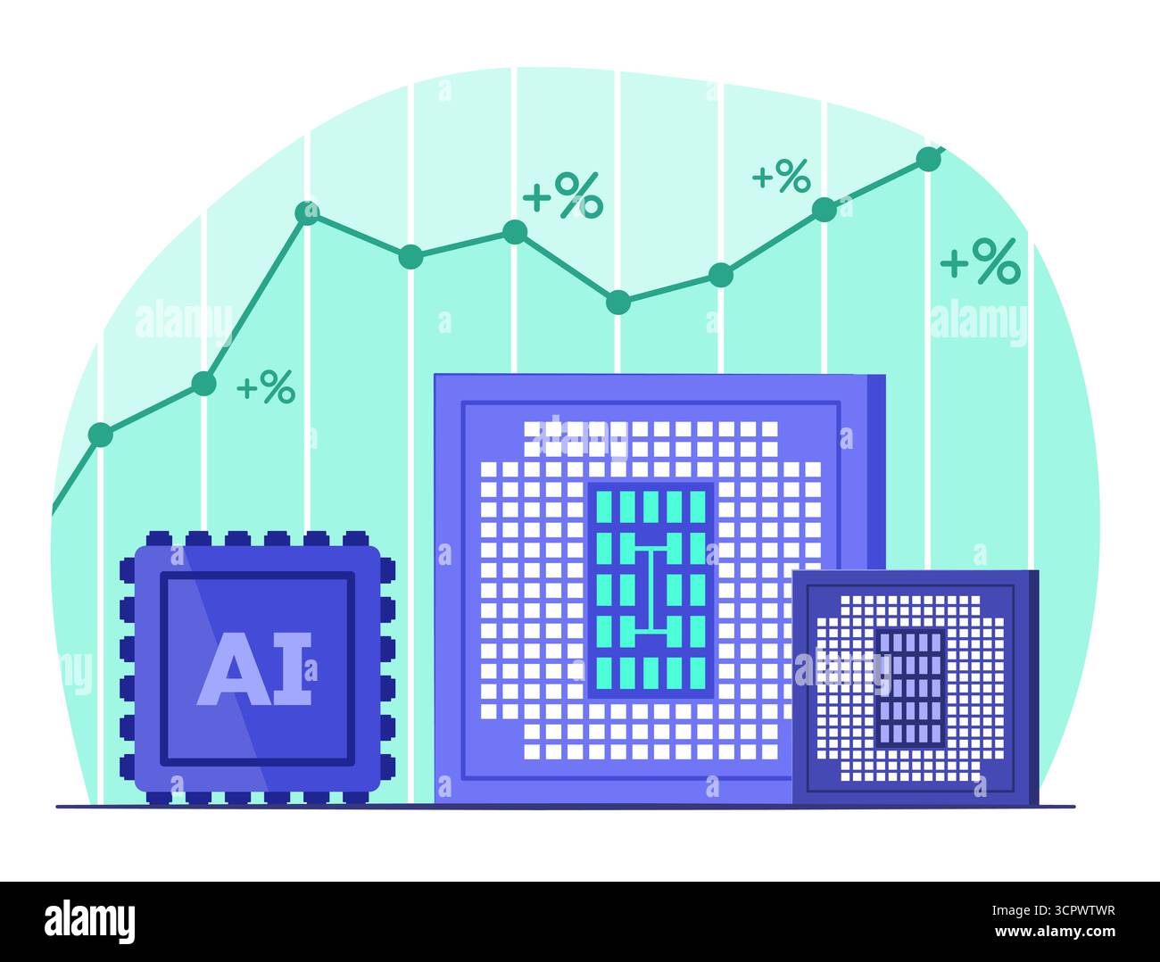 Microchip avec graphique de trading financier graphique pour l'investissement en ligne dans la technologie des semi-conducteurs et illustration du concept de l'industrie électronique Illustration de Vecteur
