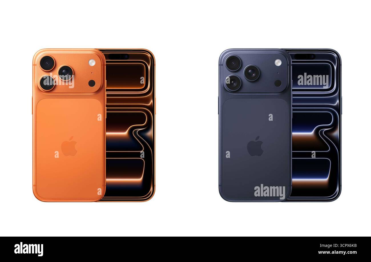 Gros plan sur le nouveau smartphone Apple iPhone 17 à Riyad, en Arabie Saoudite, montrant un design moderne et une technologie mobile avancée. Usage éditorial exclusif. Banque D'Images