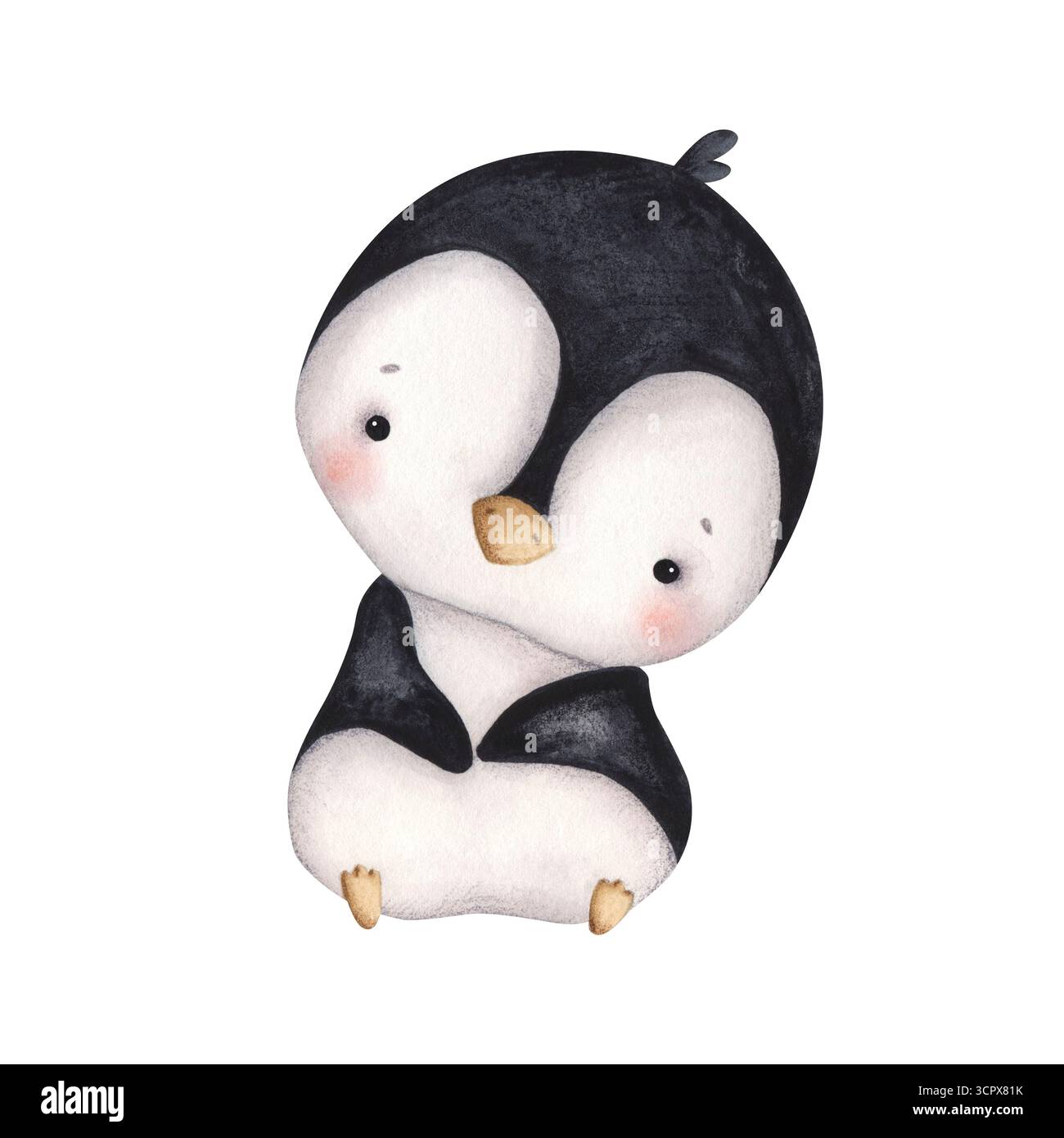 Des pingouins. Aquarelle illustration dessinée à la main avec bébé pingouin qui est assis. Éléments de dessin animé mignons pour les enfants. Banque D'Images