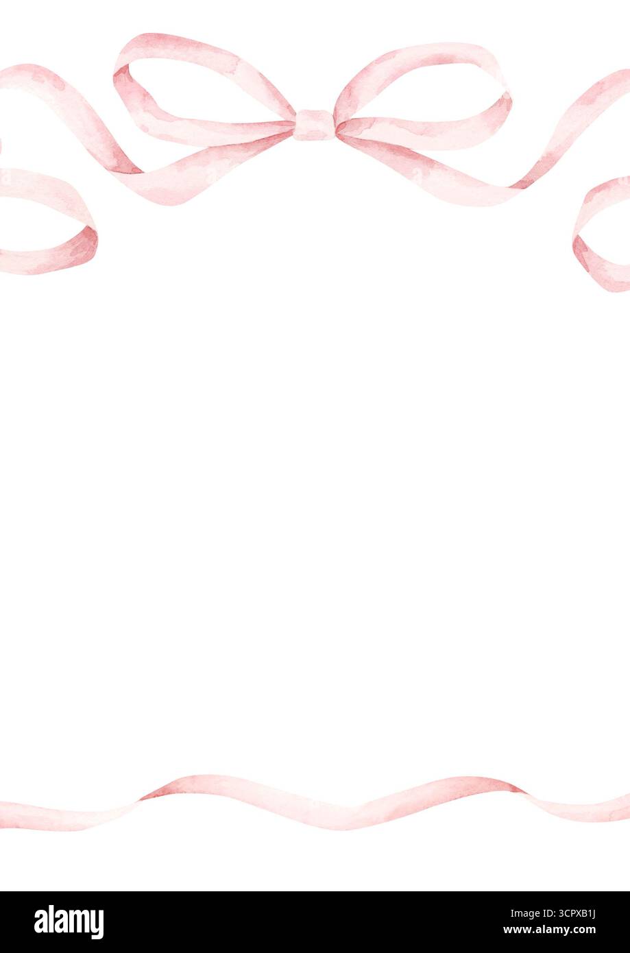 C'est une fille. Aquarelle cadre dessiné à la main avec ruban rose et noeud. Carte de modèle pour la douche de bébé de conception, la fête de révélation de genre et la pépinière. Banque D'Images