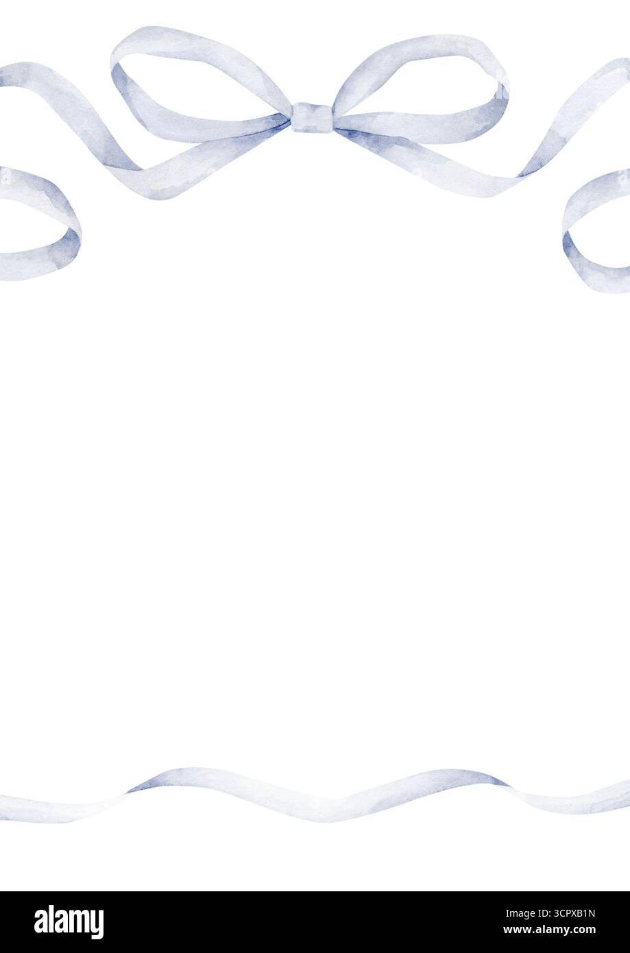 C'est un garçon. Aquarelle cadre dessiné à la main avec ruban bleu et noeud. Carte de modèle pour la douche de bébé de conception, la fête de révélation de genre et la pépinière. Banque D'Images