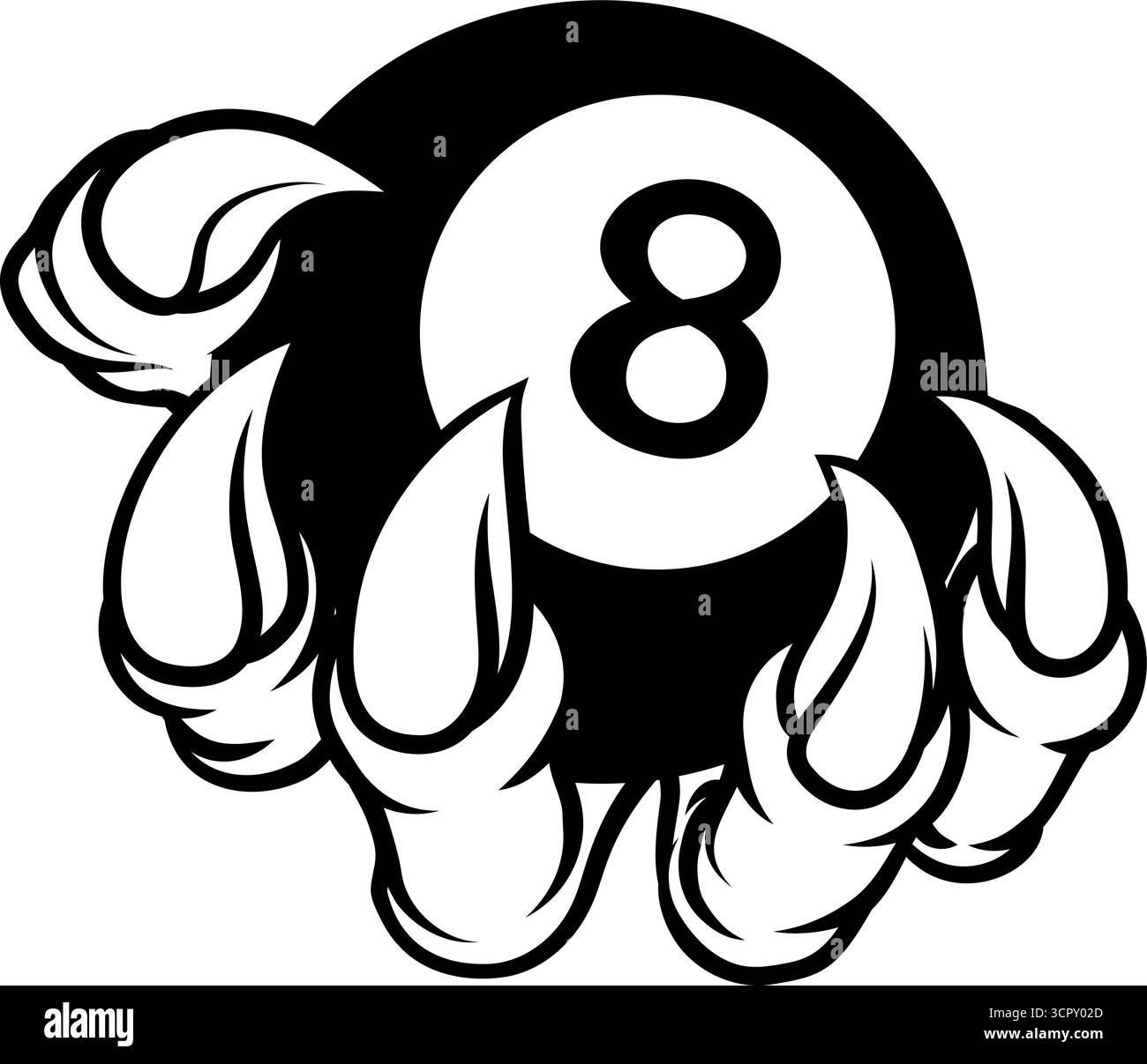 Pool Black huit ball Claw Cartoon Monster Hand Illustration de Vecteur