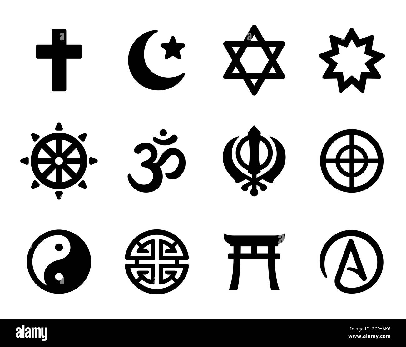 Jeu d'icônes de symboles religieux. Christianisme, islam, bouddhisme, grandes religions du monde et athéisme, signes simples et audacieux. Collection de pictogrammes vectoriels. Illustration de Vecteur Jeu d'icônes de symboles religieux. Christianisme, islam, bouddhisme, grandes religions du monde et athéisme, signes simples et audacieux. Collection de pictogrammes vectoriels. Illustration de Vecteur
