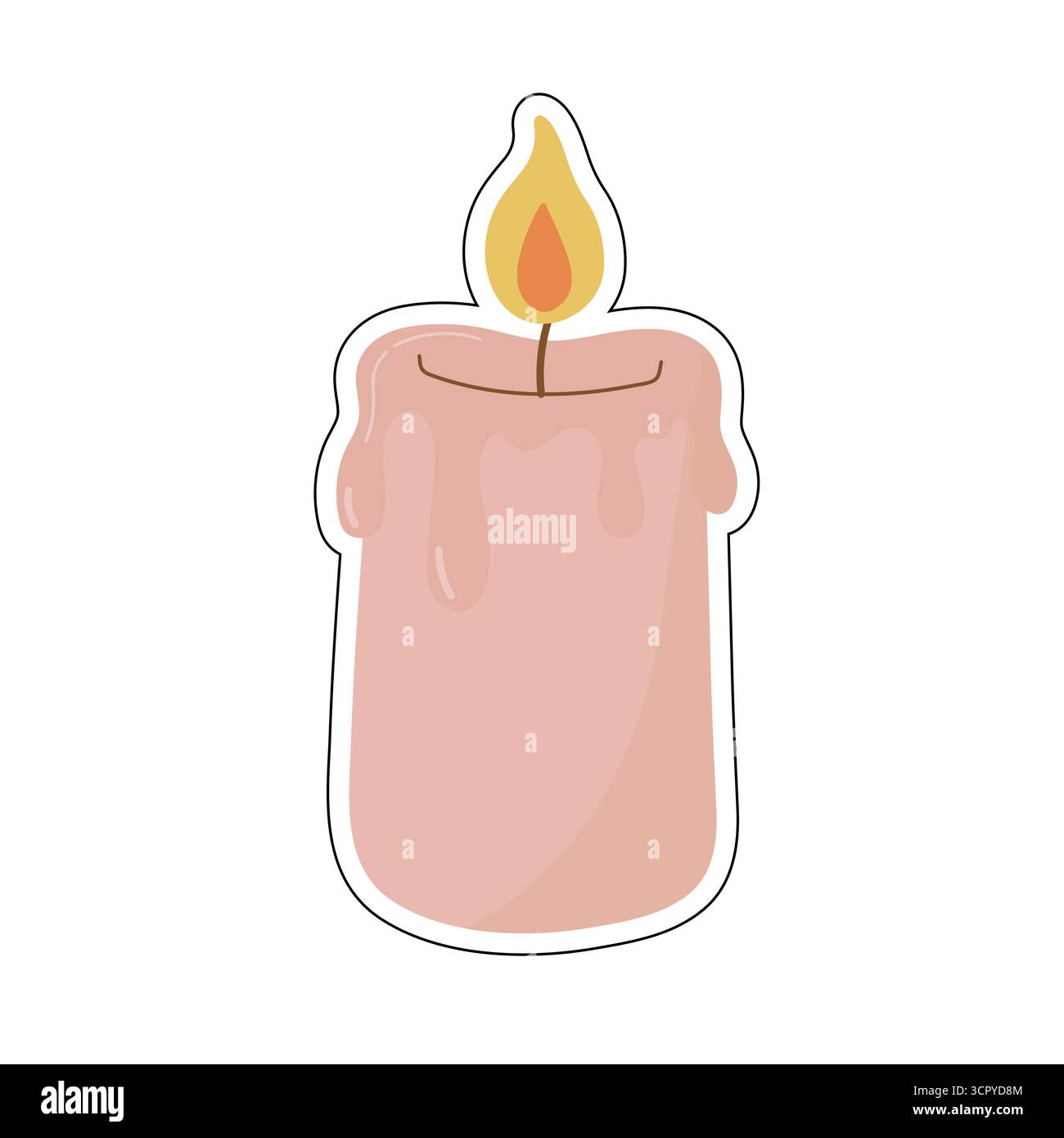Bougie rose goutte à goutte avec flamme brillante, stylisée pour la chaleur automnale. Idéal pour un décor saisonnier, des nuits douillettes ou des graphismes sur le thème de l'automne. Design de dessin animé doux Illustration de Vecteur