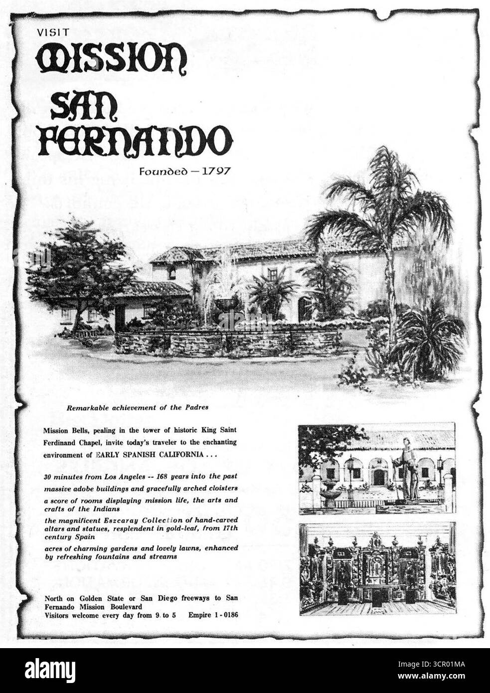 1966 Mission San Fernando ad, une mission espagnole historique située dans la communauté de Mission Hills à Los Angeles, en Californie Banque D'Images