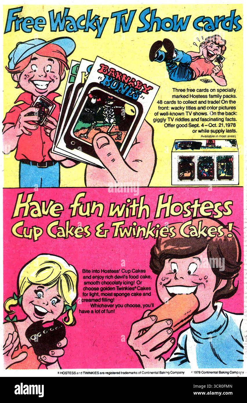 1978 cartes gratuites Wacky TV Show de Hostess Twinkies et Cup Cakes Banque D'Images