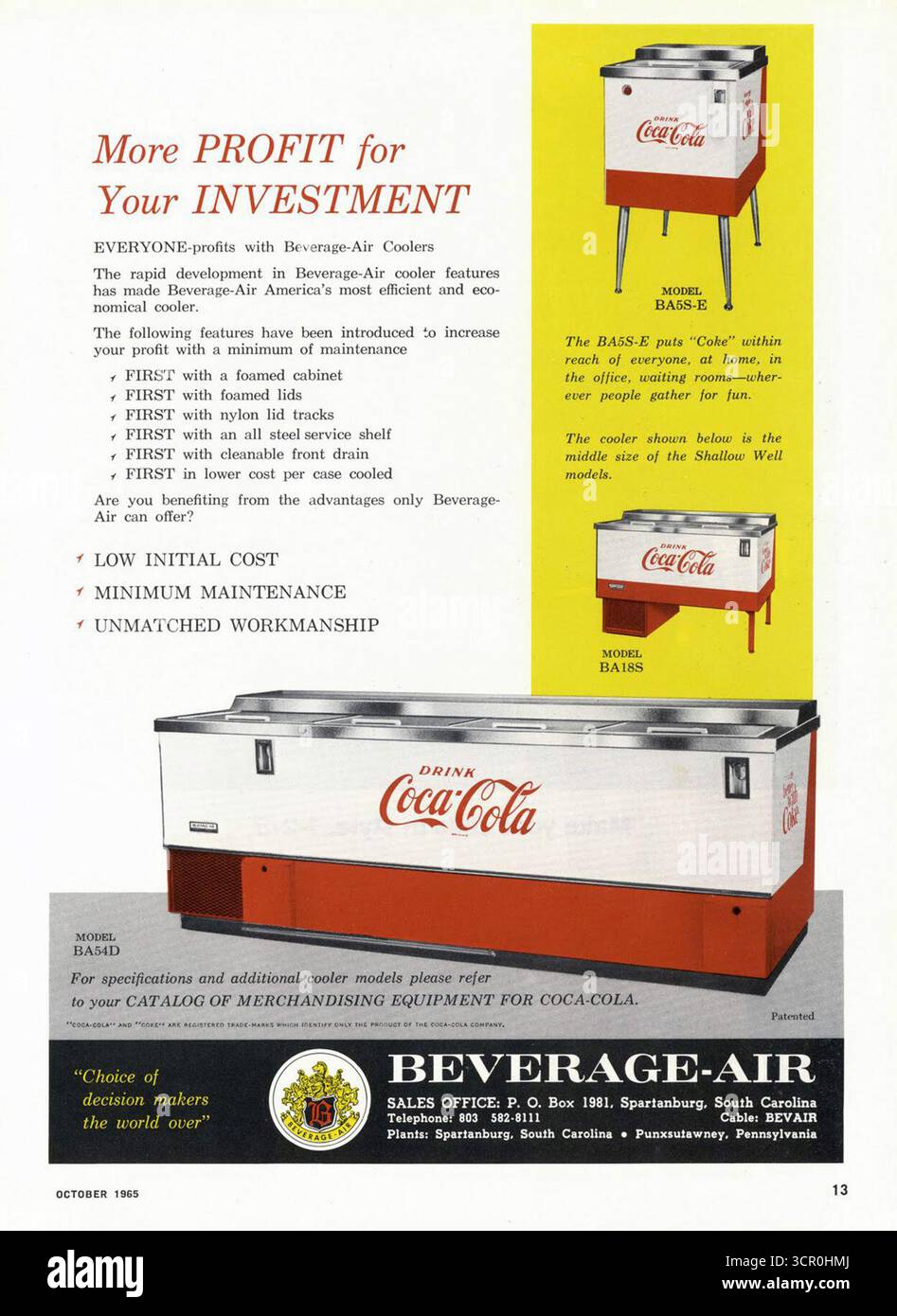 1965 glacières Coca-Cola par Beverage-Air ad Banque D'Images