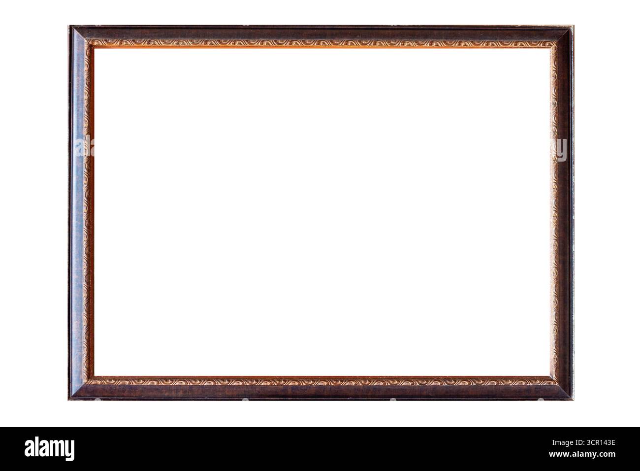 Cadre rectangulaire en bois marron foncé isolé sur un fond blanc. Banque D'Images