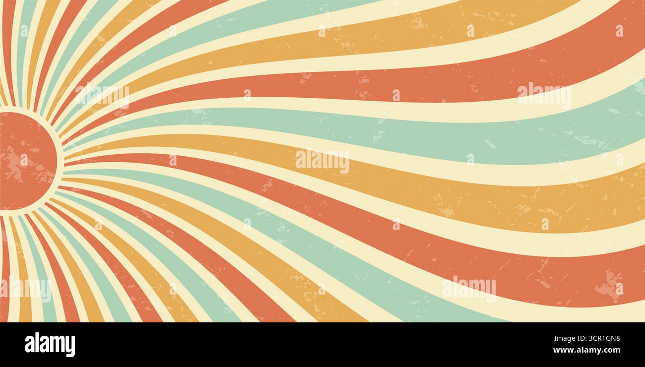Groovy Retro Sun Burst Grunge vagues de fond Illustration de Vecteur