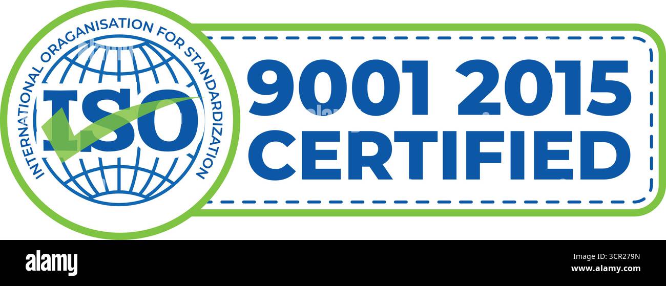 Badge de système de gestion de la qualité certifié ISO 9001 :2015 pour les normes commerciales et la conformité Illustration de Vecteur