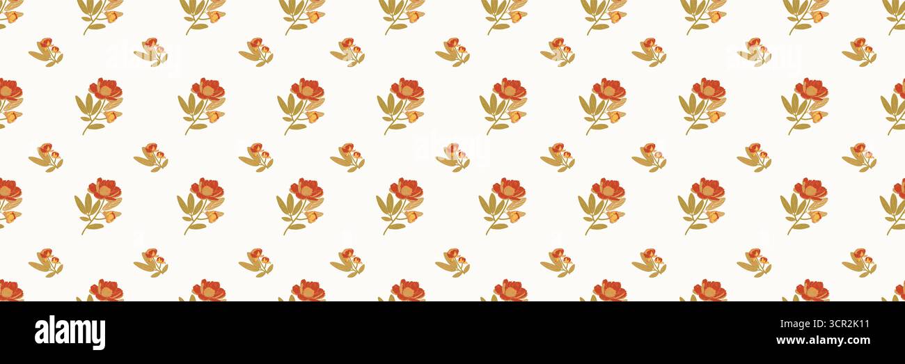 Motif floral vintage sans couture avec fleurs rouges et moutarde Illustration de Vecteur