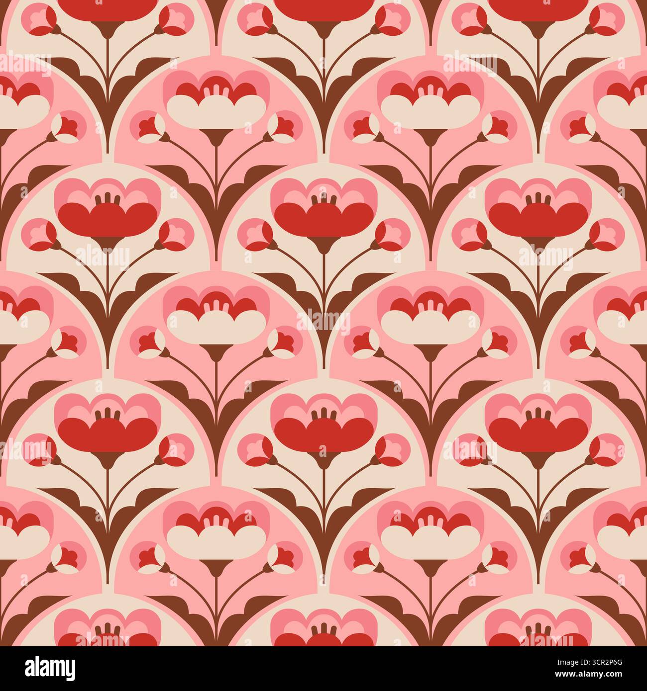 Motif sans couture de fleur géométrique. Design statique rétro, décor simple plat, plantes en fleurs, éléments floraux répétés. Textile, papier d'emballage Illustration de Vecteur
