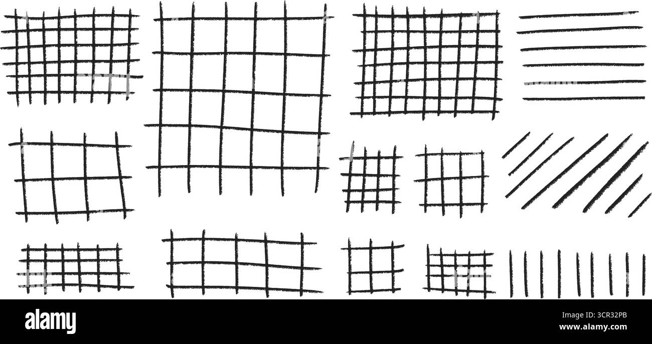 Effet grunge quadrillé carré pour carnets, agendas et notes. Lignes de craie noires et éléments en damier. Clip vectoriel Illustration de Vecteur