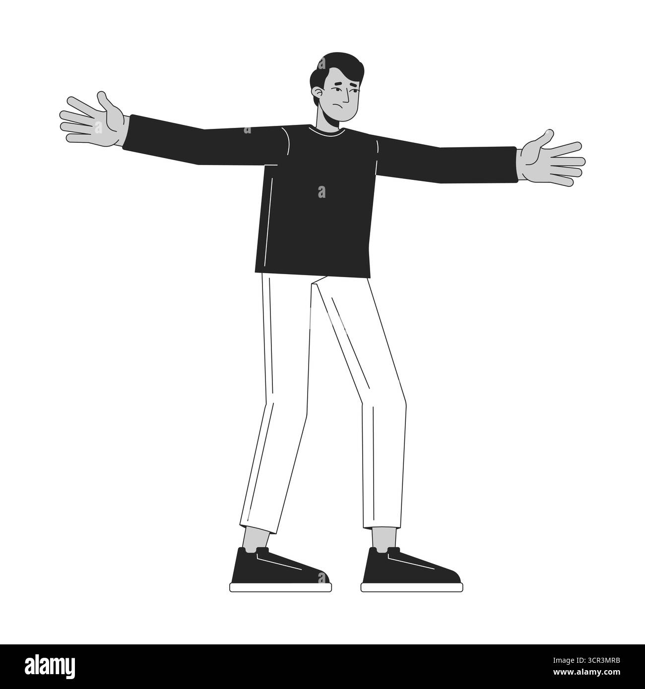 Homme indien malheureux debout avec un caractère de ligne 2D large à bras ouverts Illustration de Vecteur