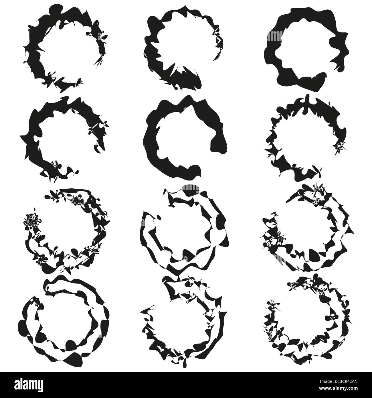 Ensemble de cadres circulaires. Brosses de texture grunge. Taches d'encre noire. Bordures abstraites vectorielles. SPE 10. Illustration de Vecteur