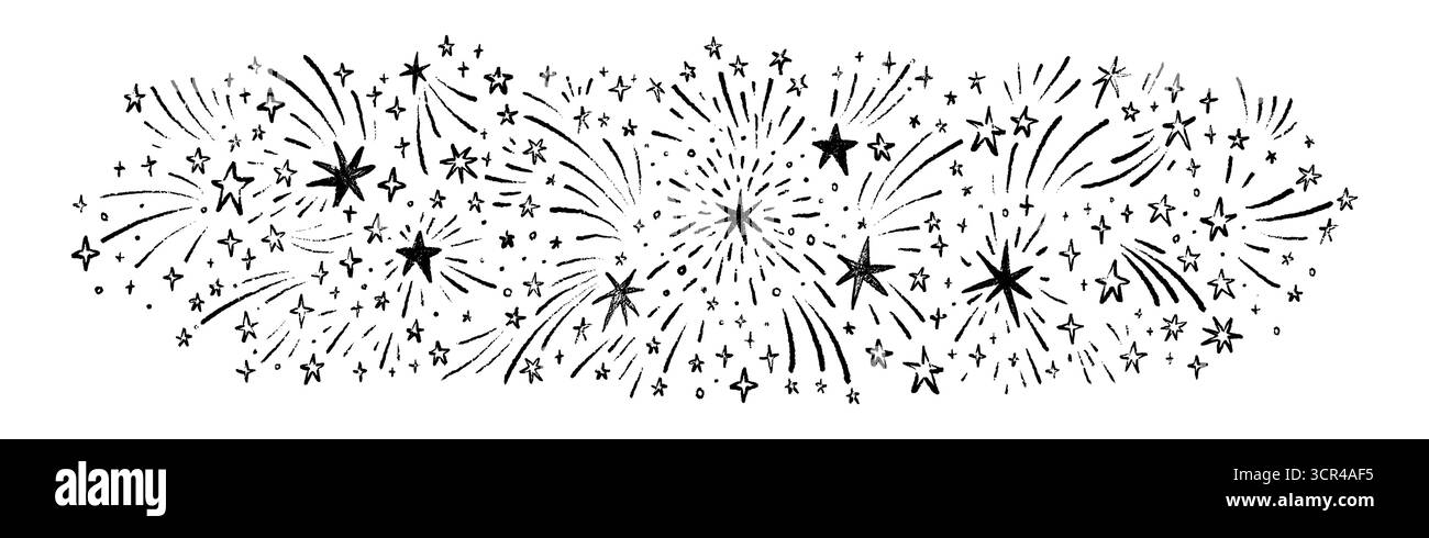 Fond de feu d'artifice de crayon dessiné à la main. Bonne année, Joyeux Noël, anniversaire, anniversaire, conception de célébration Diwali. Doodle espace extra-atmosphérique, tir Illustration de Vecteur