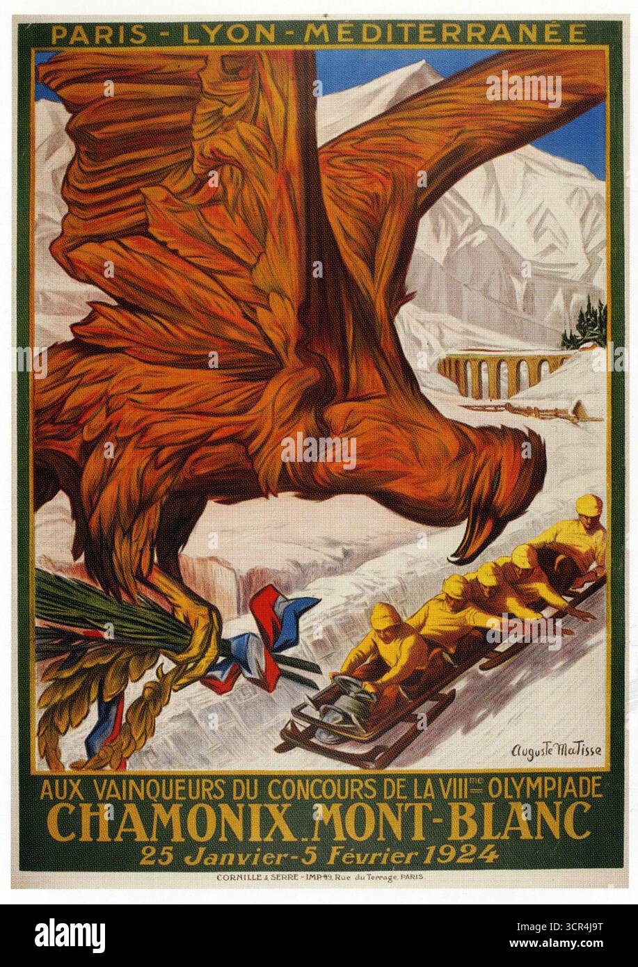 Affiche des Jeux Olympiques d'hiver de Chamonix 1924 par Aguste Matisse Banque D'Images